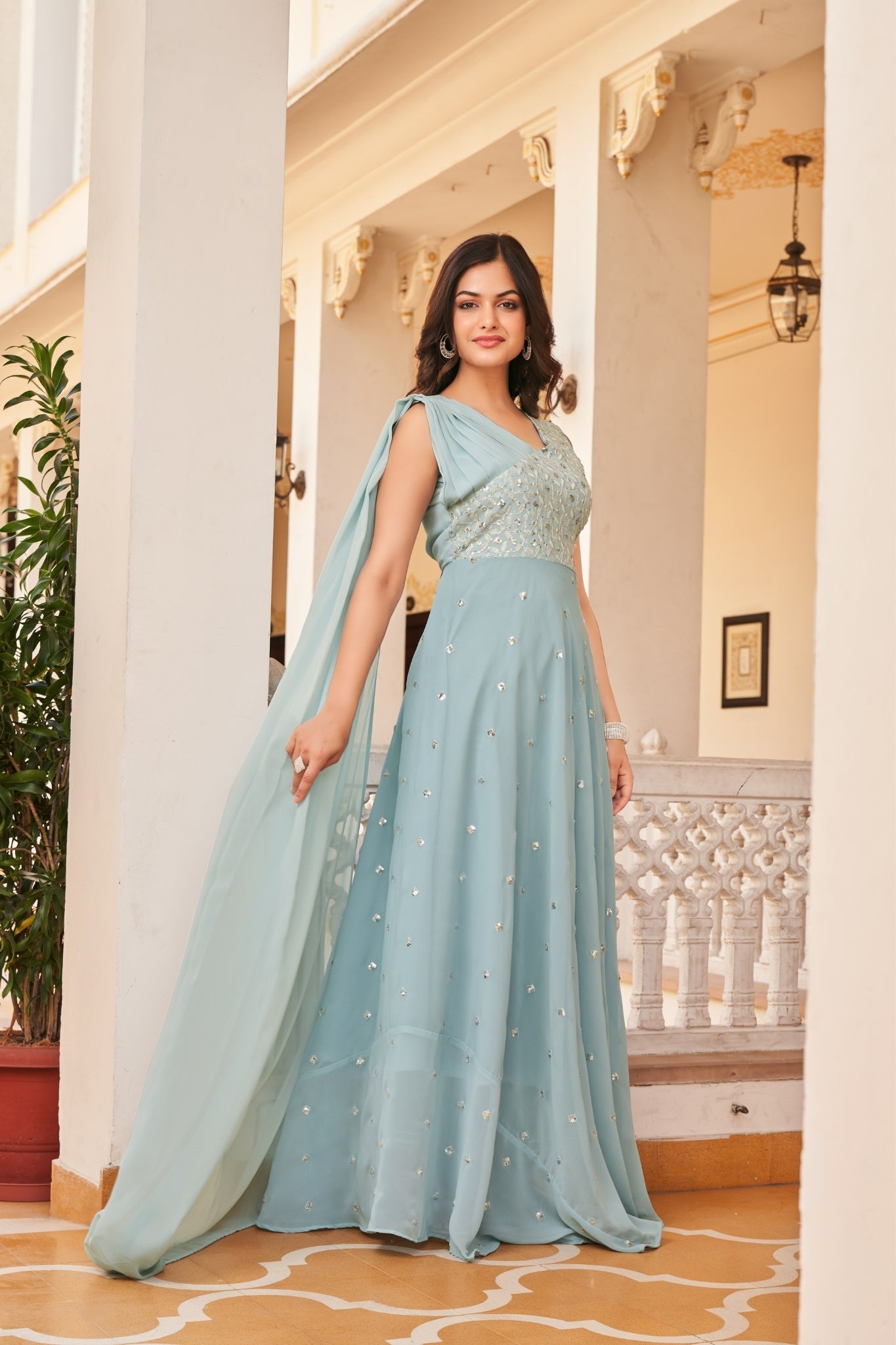 Georgette Embroidered Buti Gown