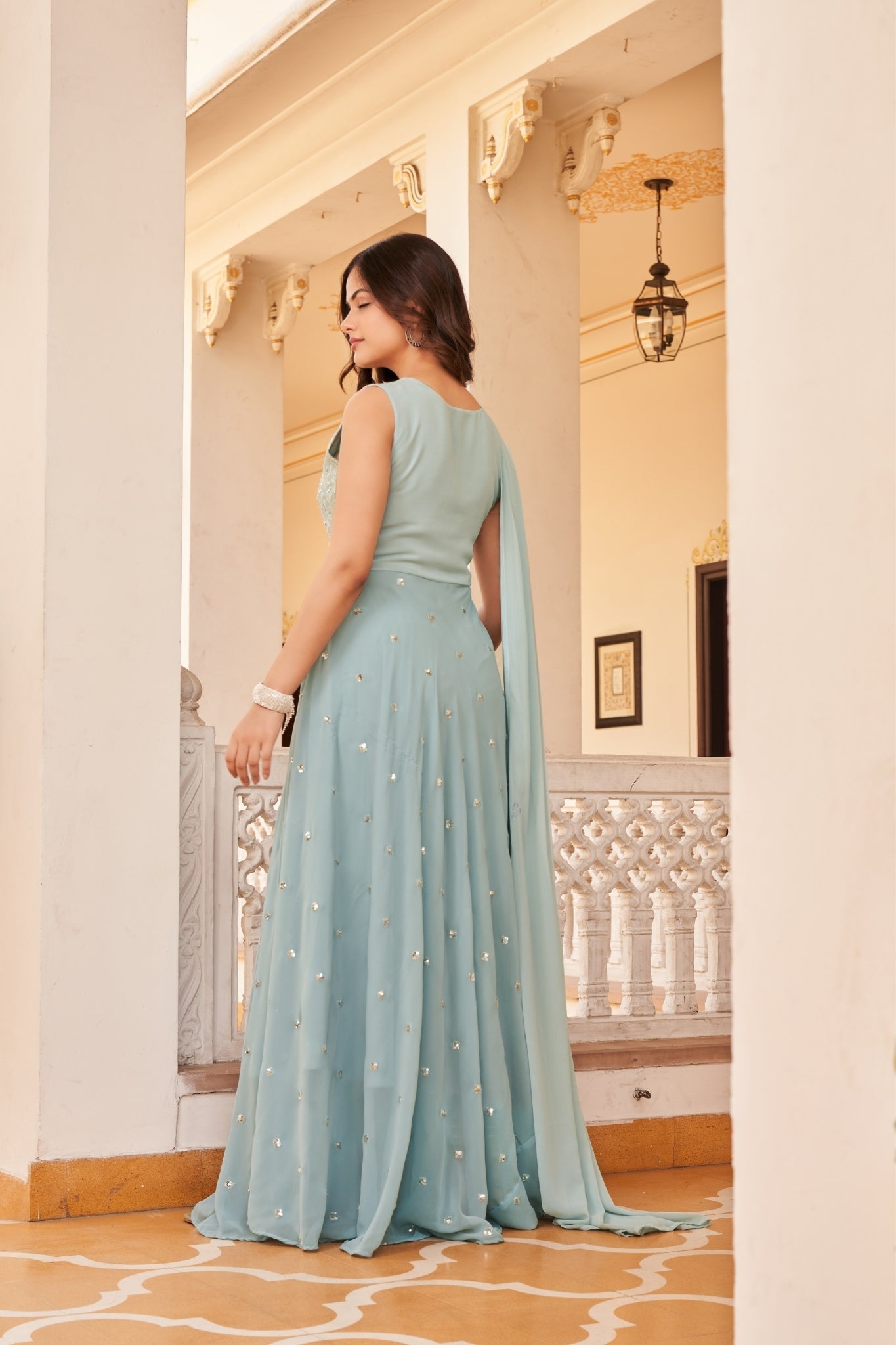 Georgette Embroidered Buti Gown