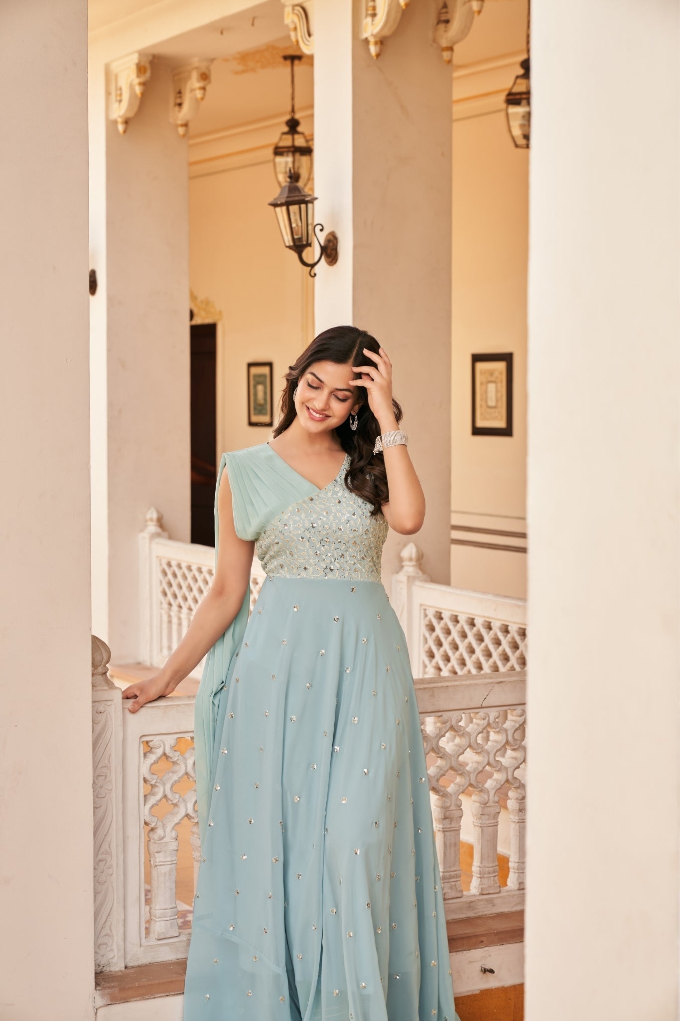 Georgette Embroidered Buti Gown