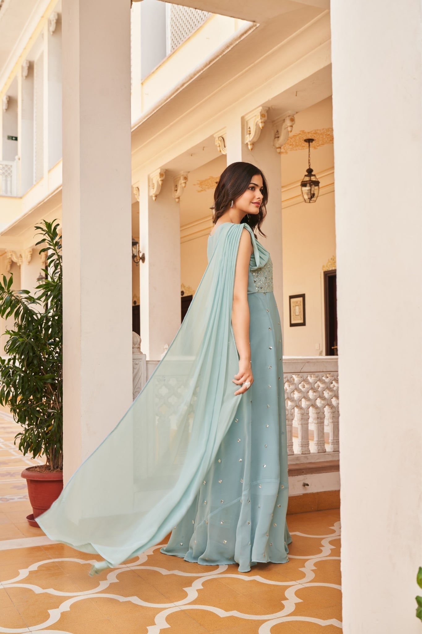 Georgette Embroidered Buti Gown