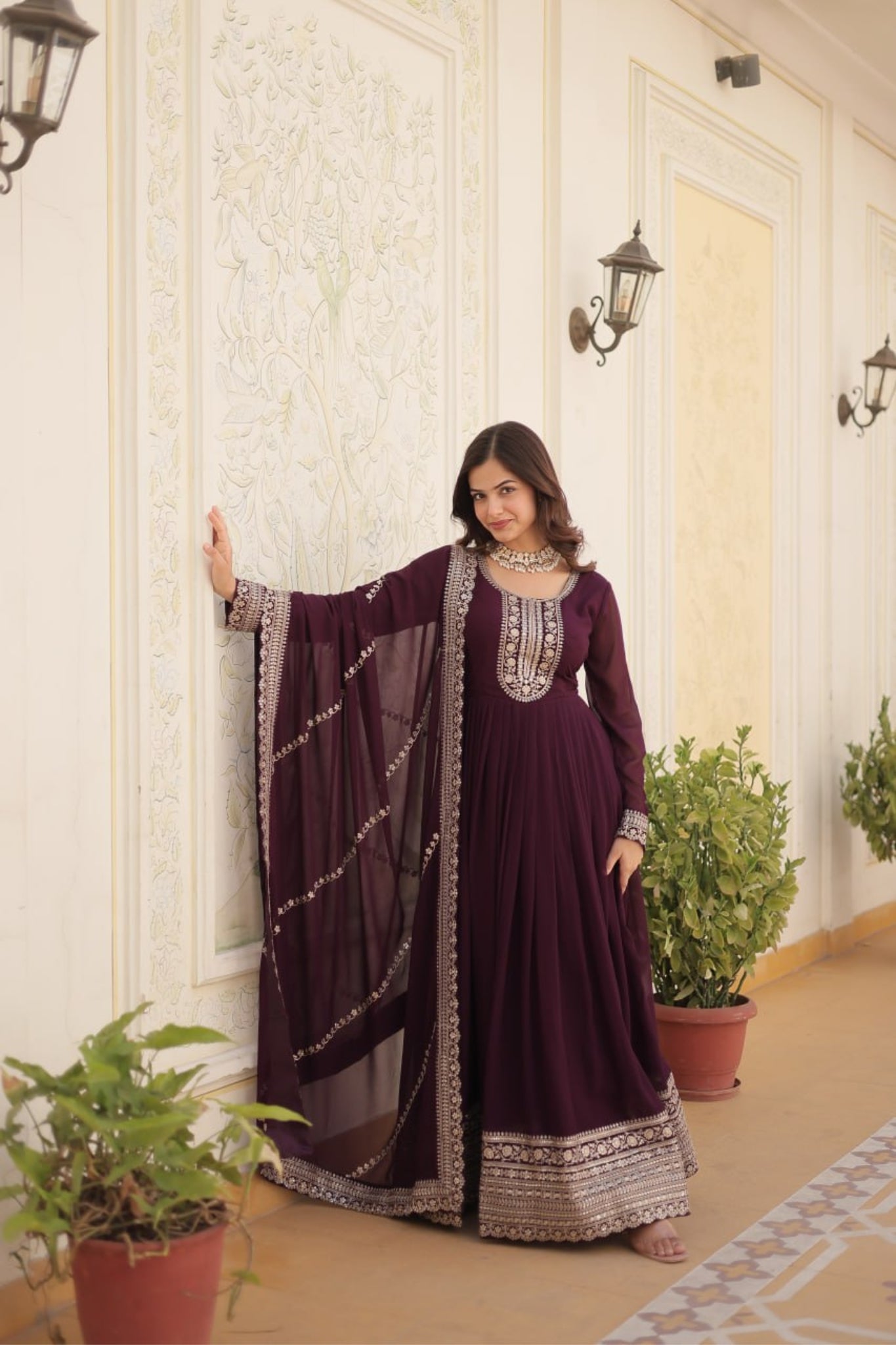 Designer Embroidered Work Stylish Gown With Dupatta Set