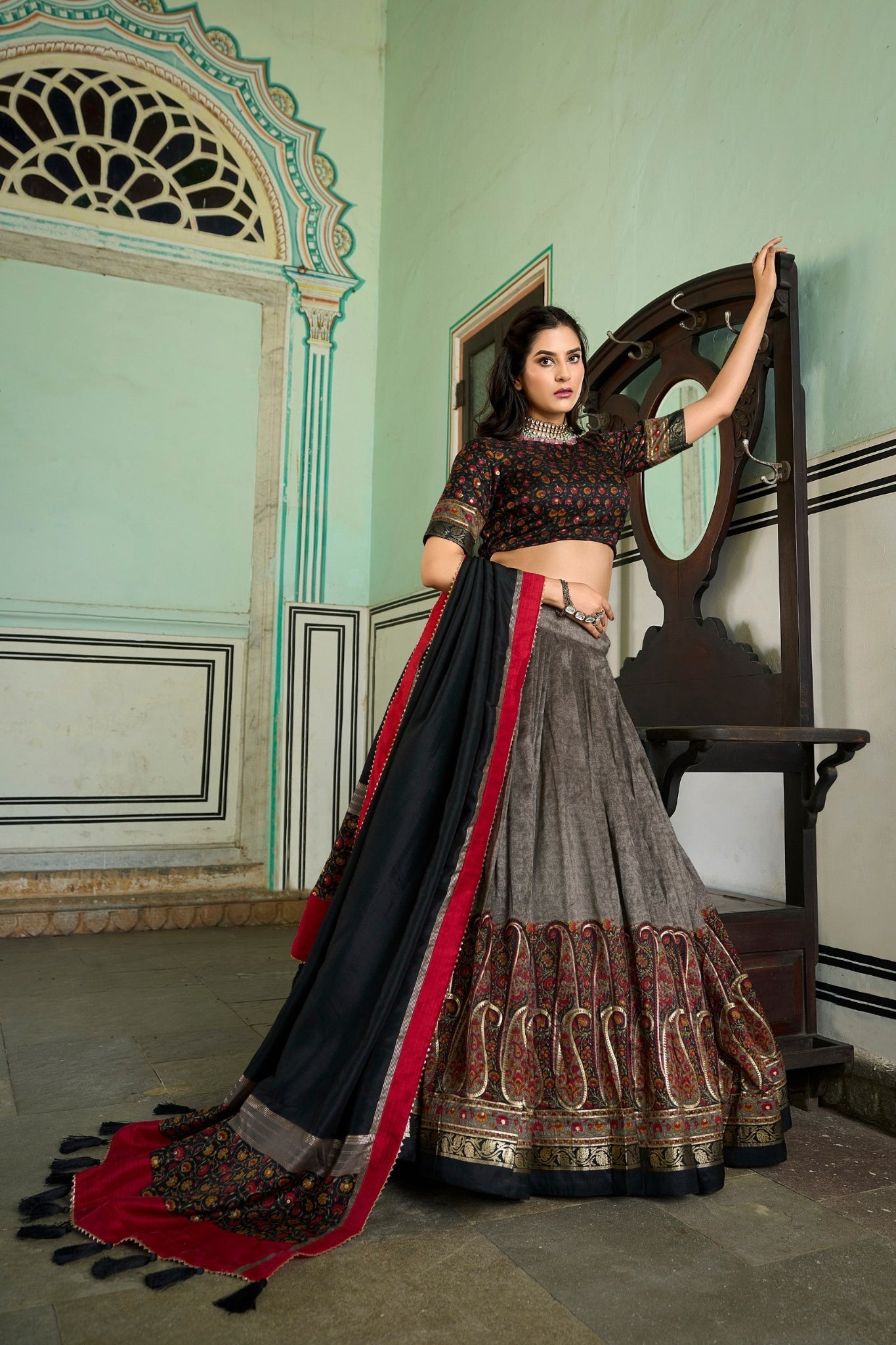 Elegance Kashmiri Printed Silk Lehenga Choli