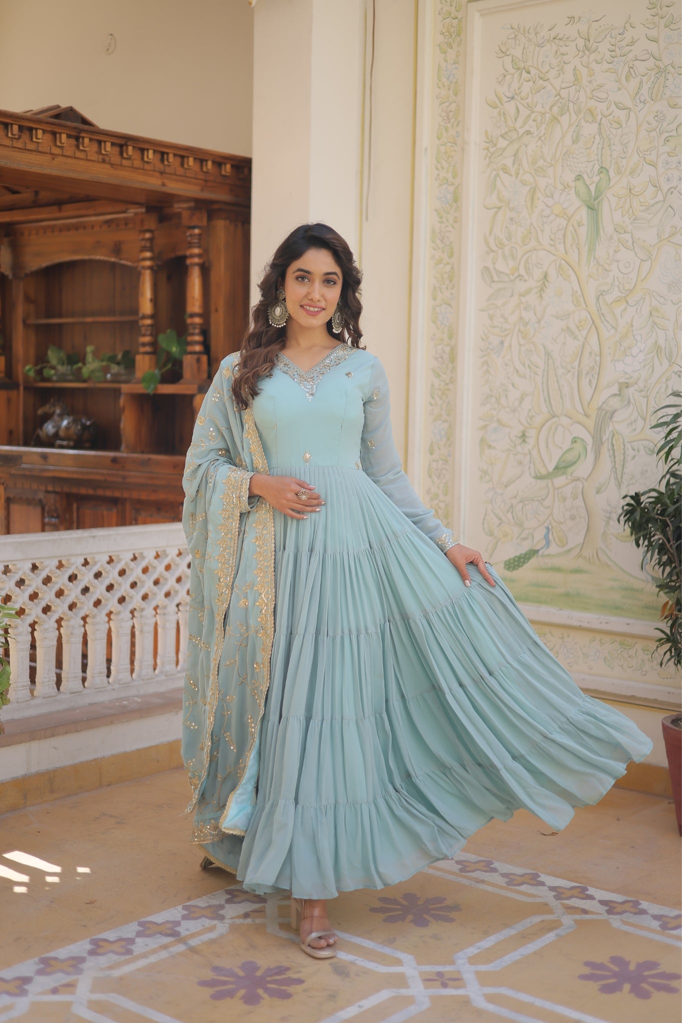 The Perfect Elegance Unique Embroidered Gown with Dupatta Set