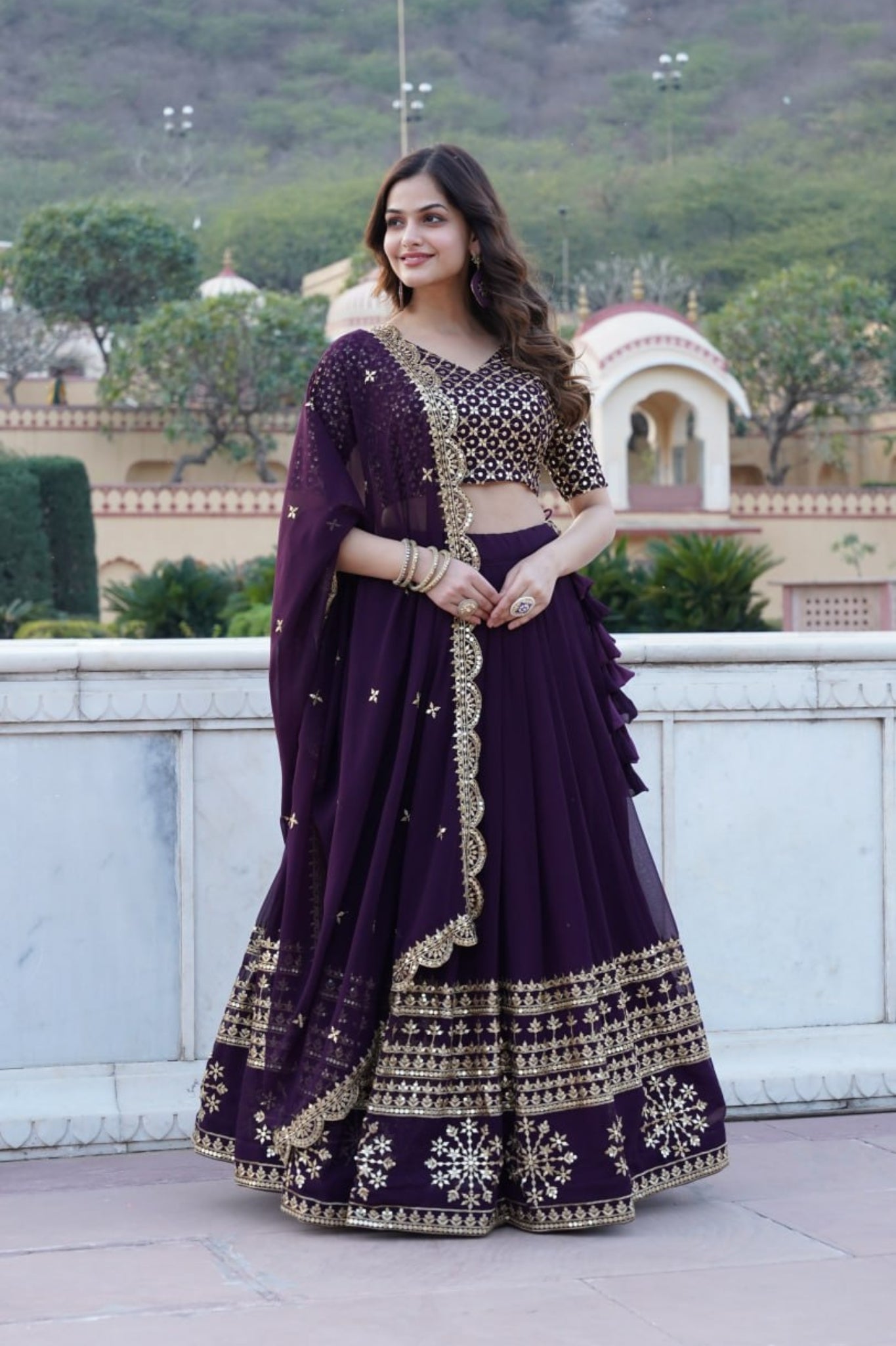 Georgette Flared Sequins And Embroidered Lehenga Choli