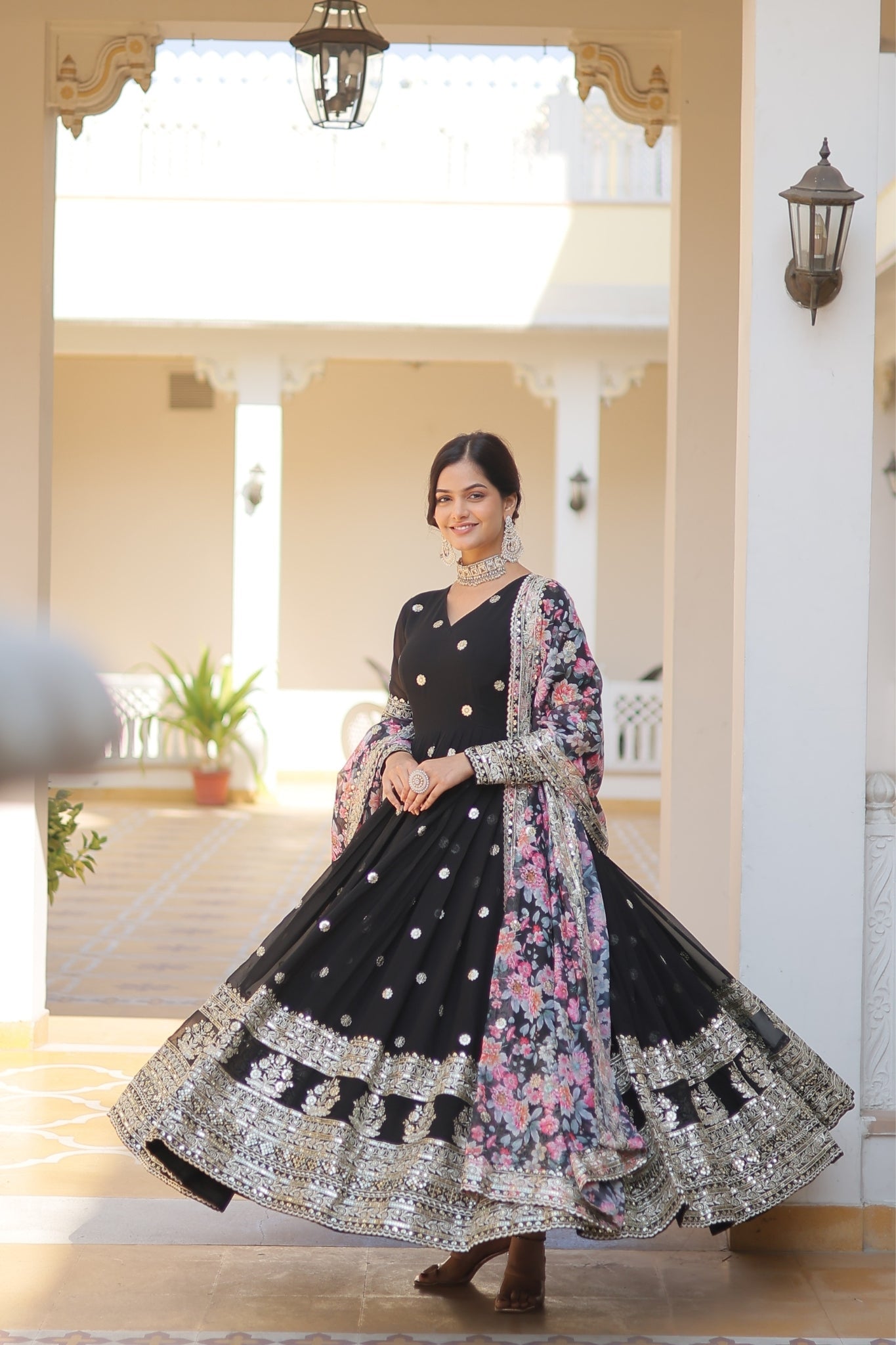 Beautiful Stylish designer Gown With Dupatta Set