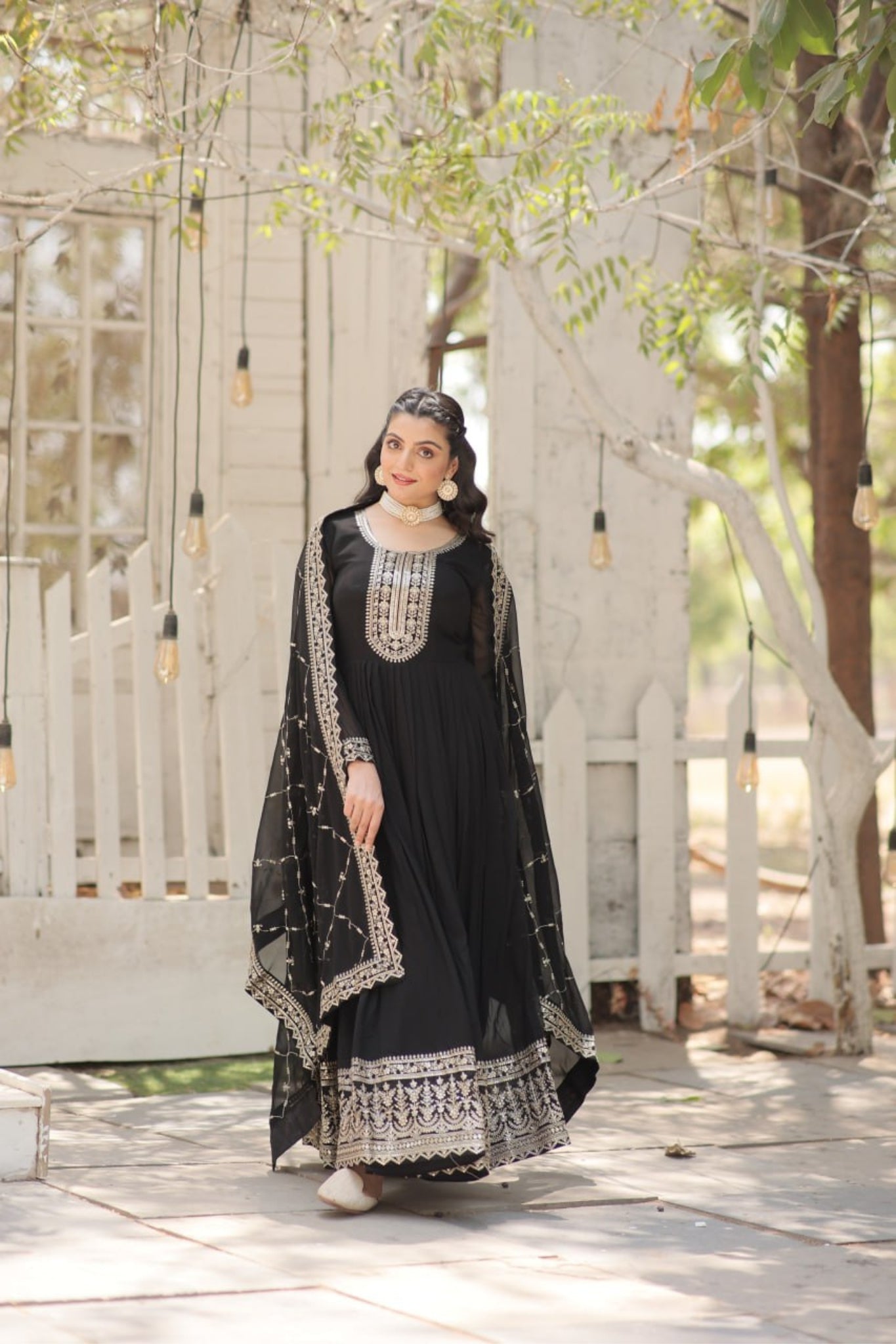 Designer Embroidered Work Stylish Gown With Dupatta Set