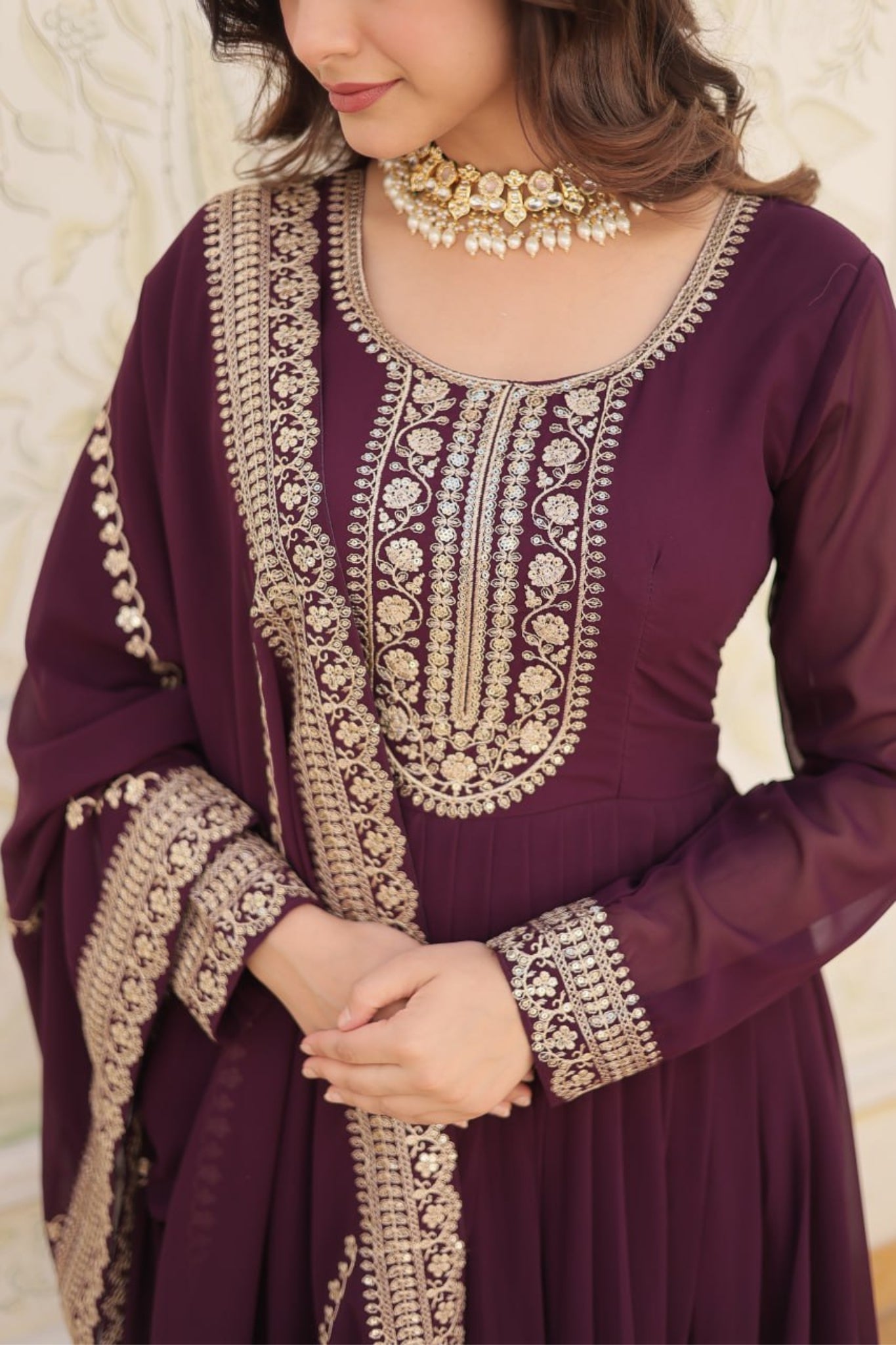 Designer Embroidered Work Stylish Gown With Dupatta Set