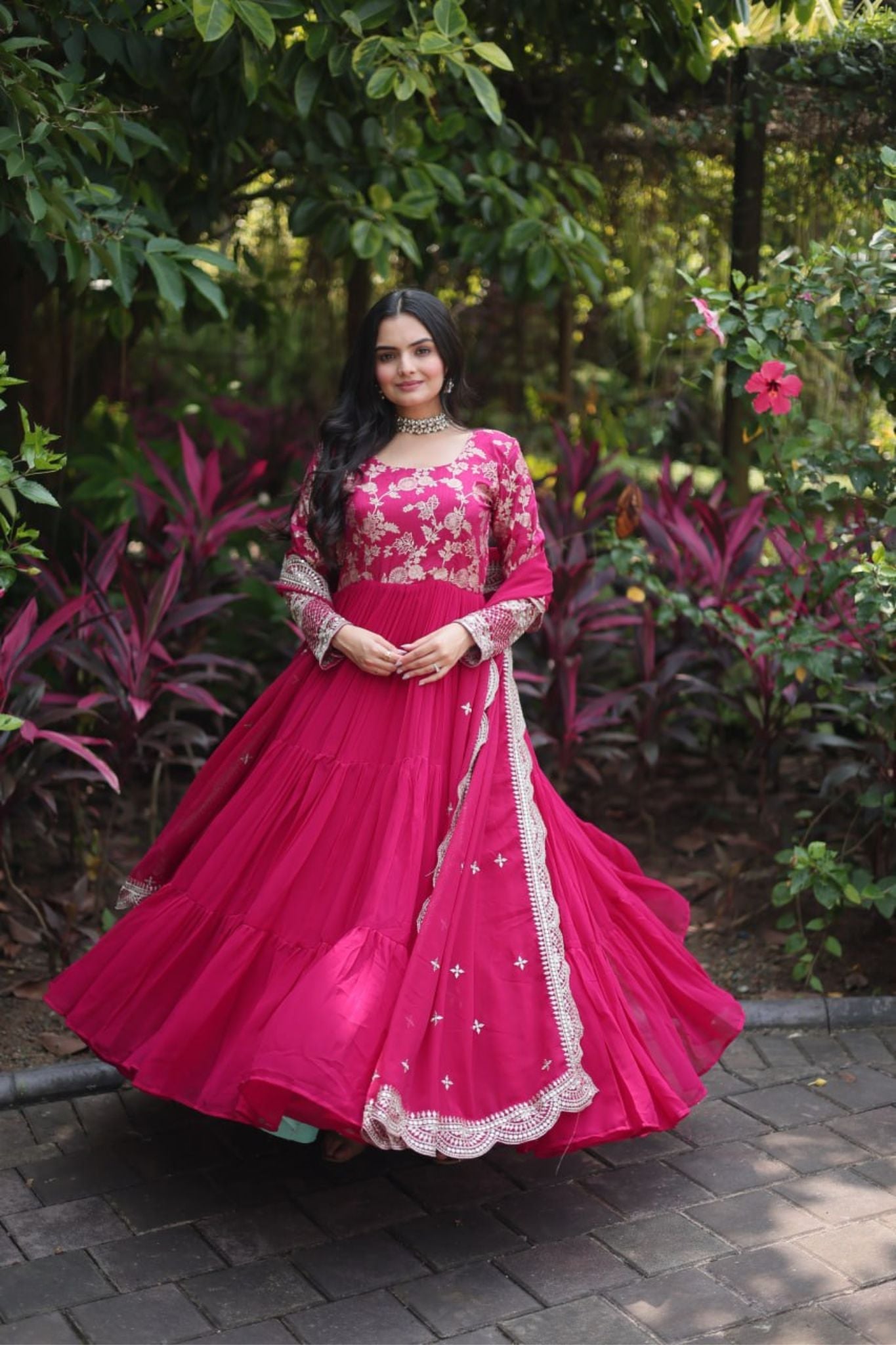 Traditional Elegance Anarkali Gown And Dupatta Set