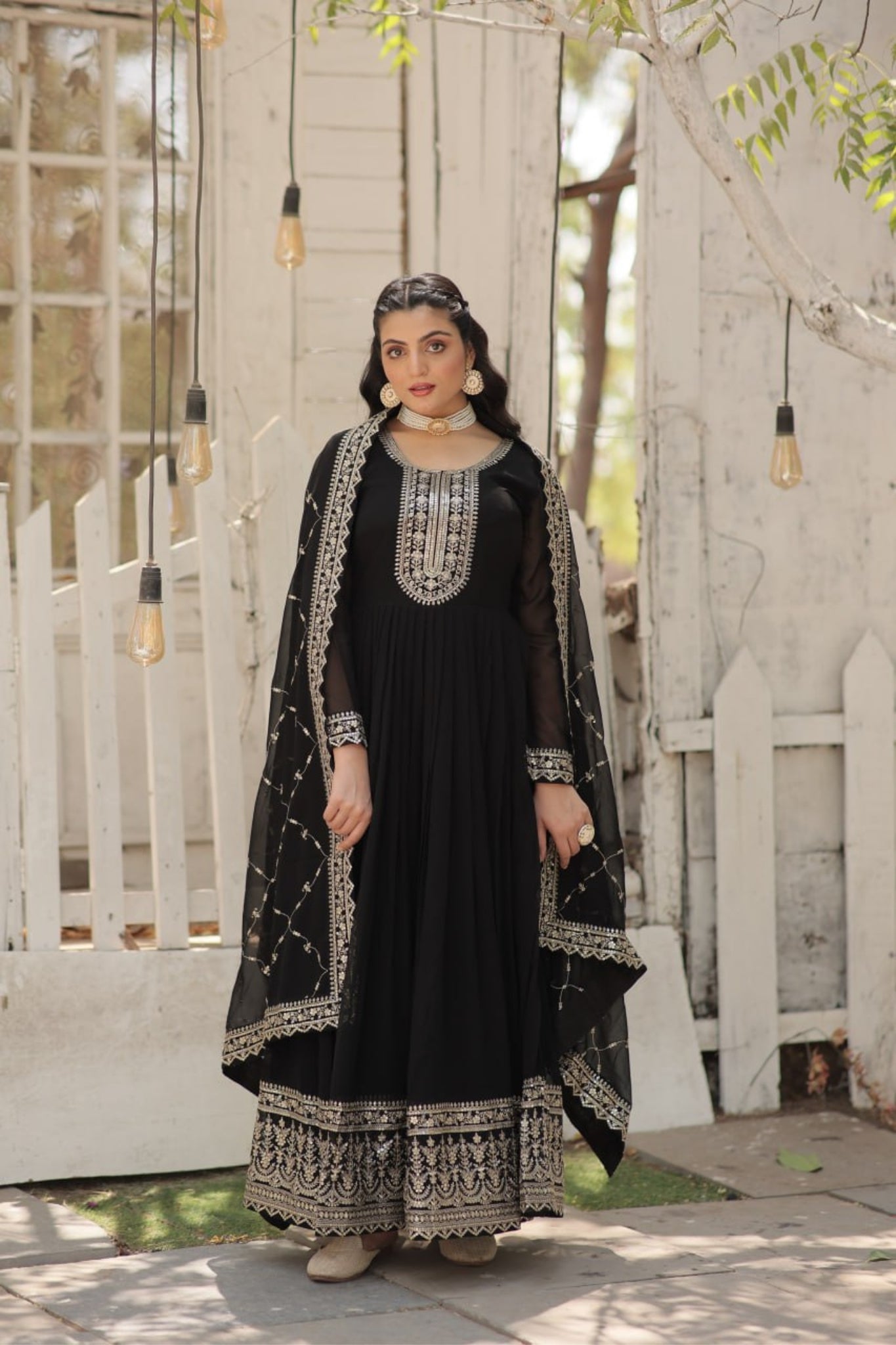 Designer Embroidered Work Stylish Gown With Dupatta Set