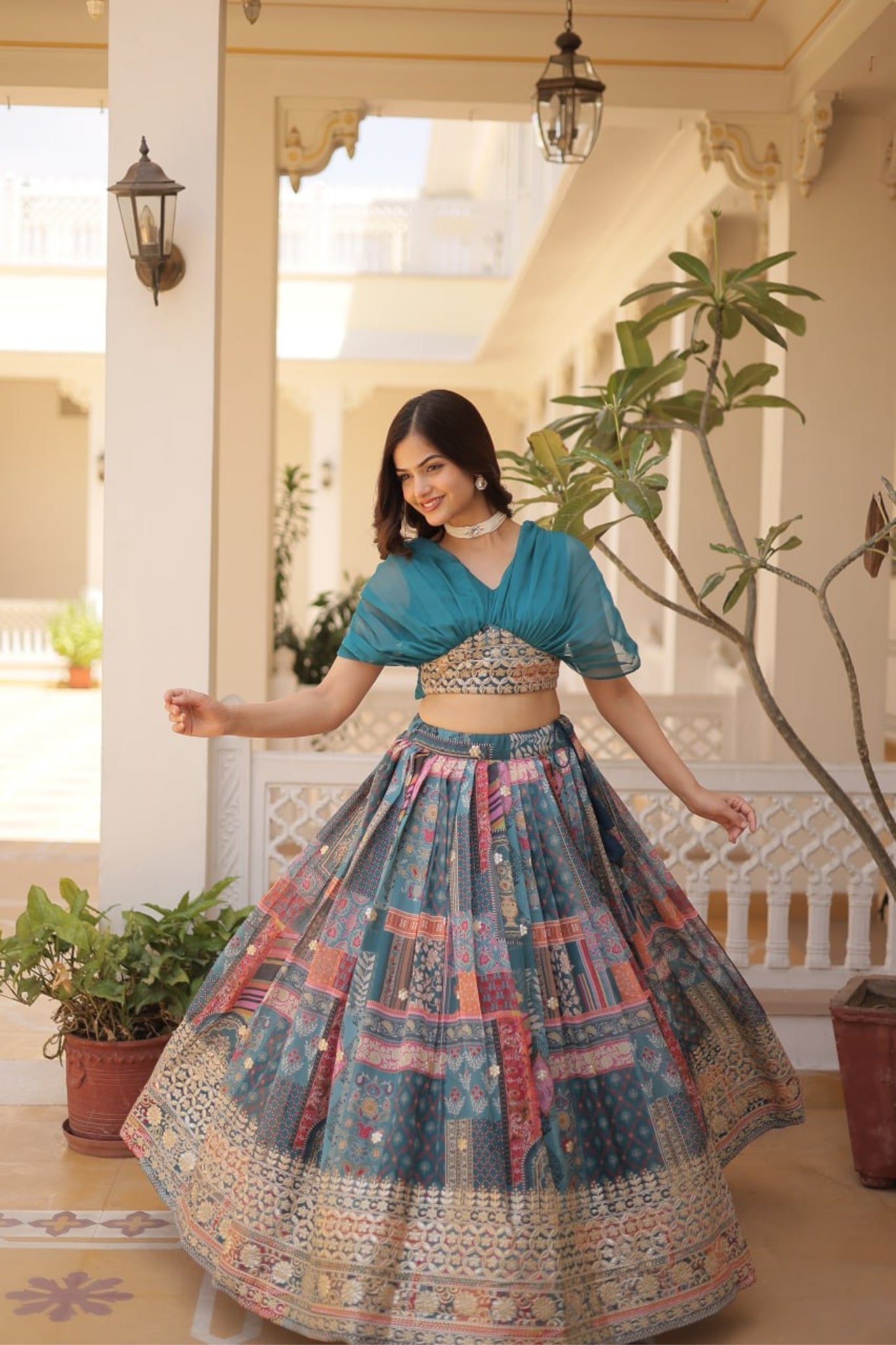 Stunning Printed With Embroidery Work Lehenga Choli