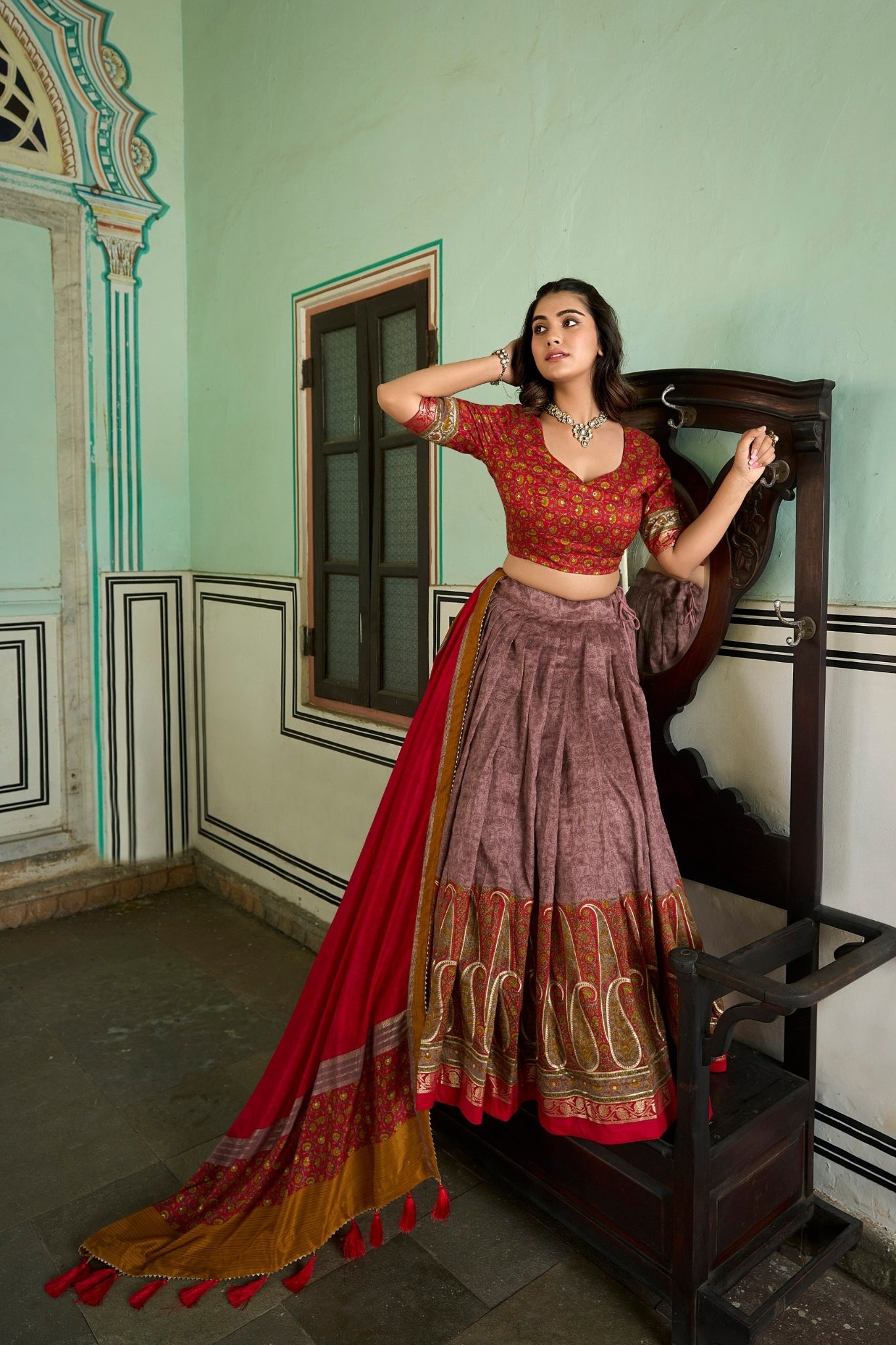 Elegance Kashmiri Printed Silk Lehenga Choli