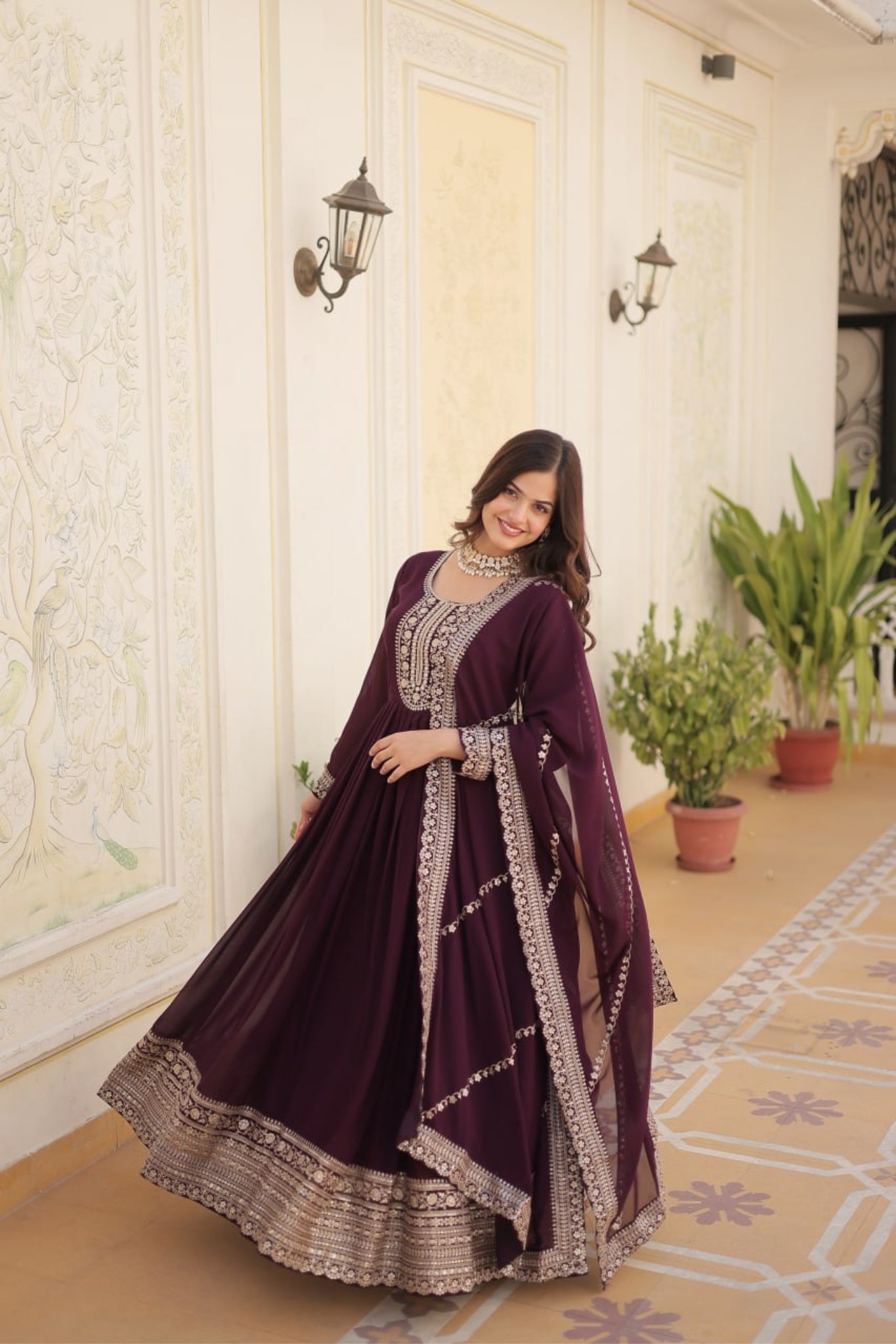 Designer Embroidered Work Stylish Gown With Dupatta Set