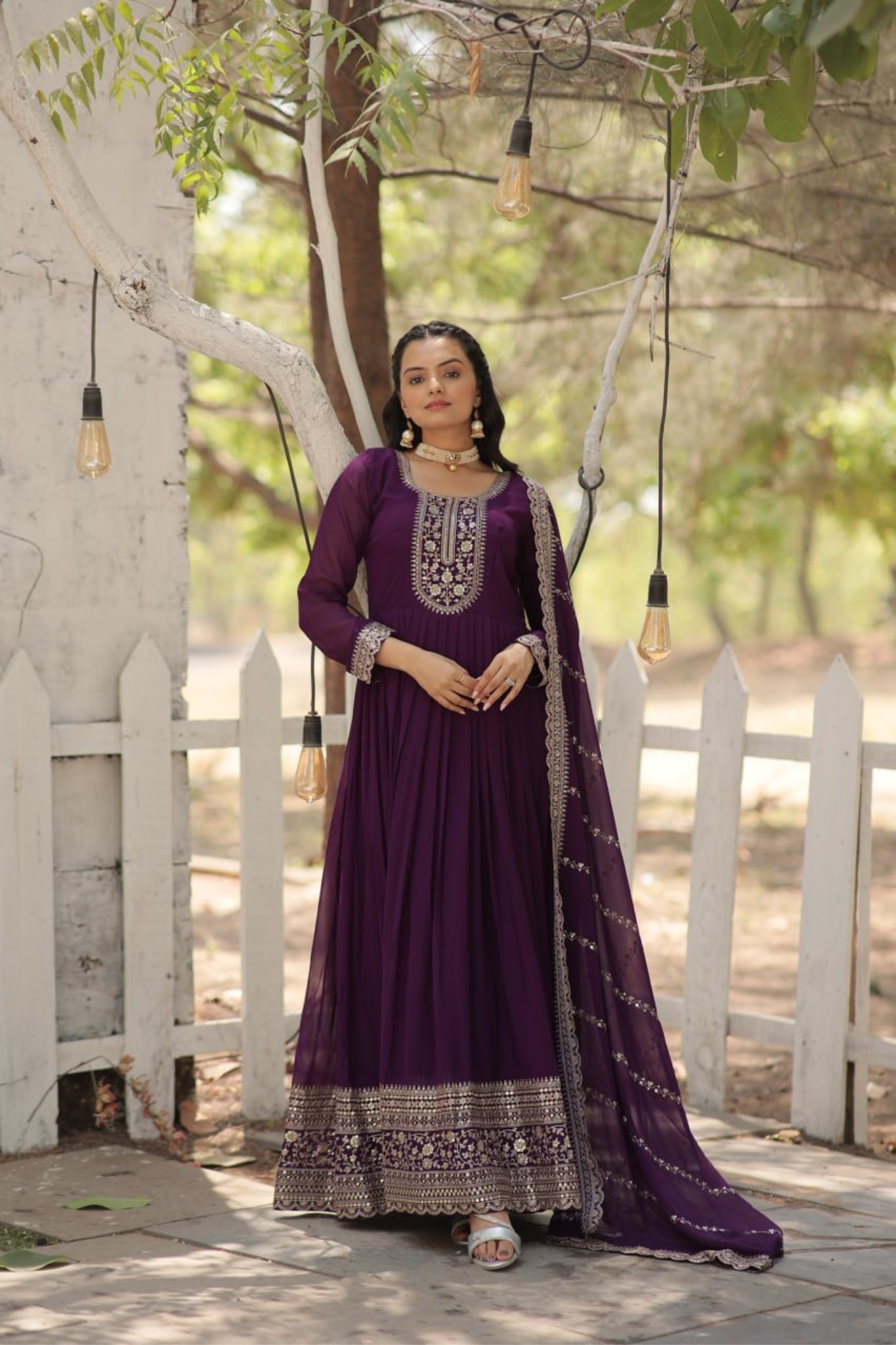 Designer Embroidered Work Stylish Gown With Dupatta Set