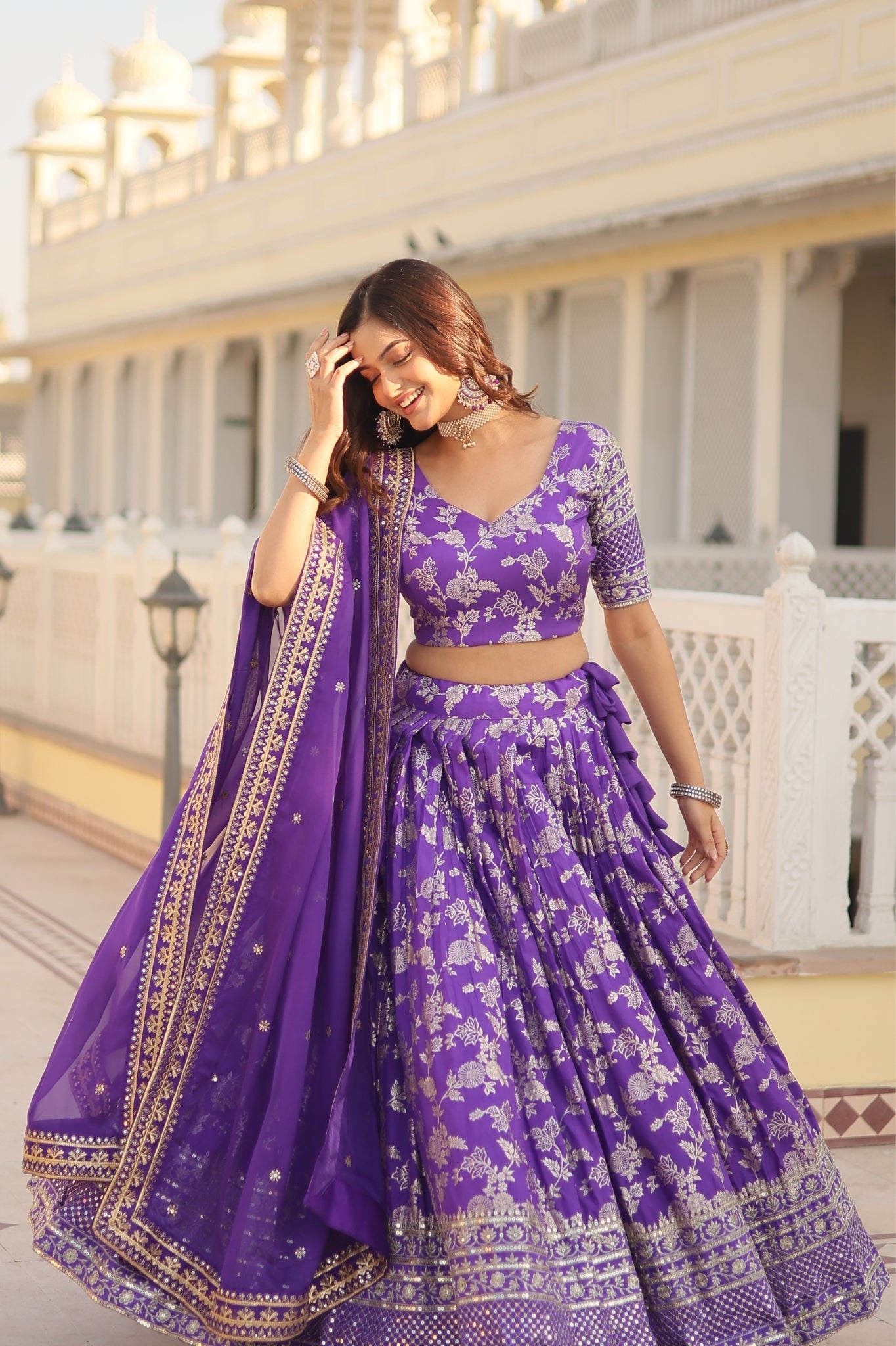 Elevate Stylish With Designer Jacquard Lehenga Choli