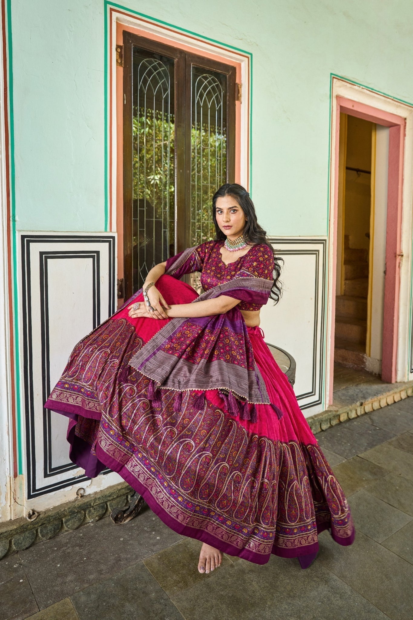 Elegance Kashmiri Printed Silk Lehenga Choli