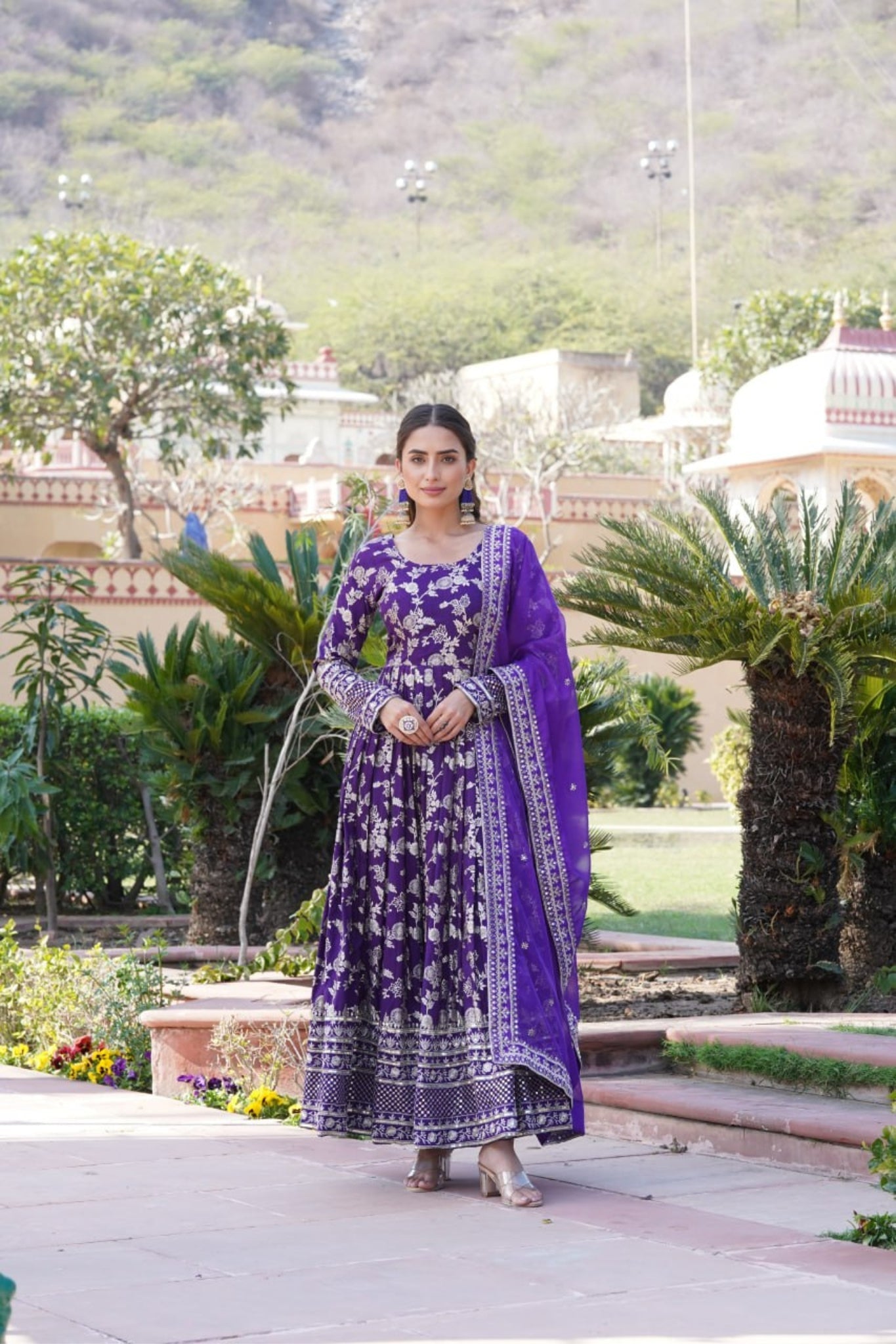 Sequins Embroidered Work Gown With Dupatta Set