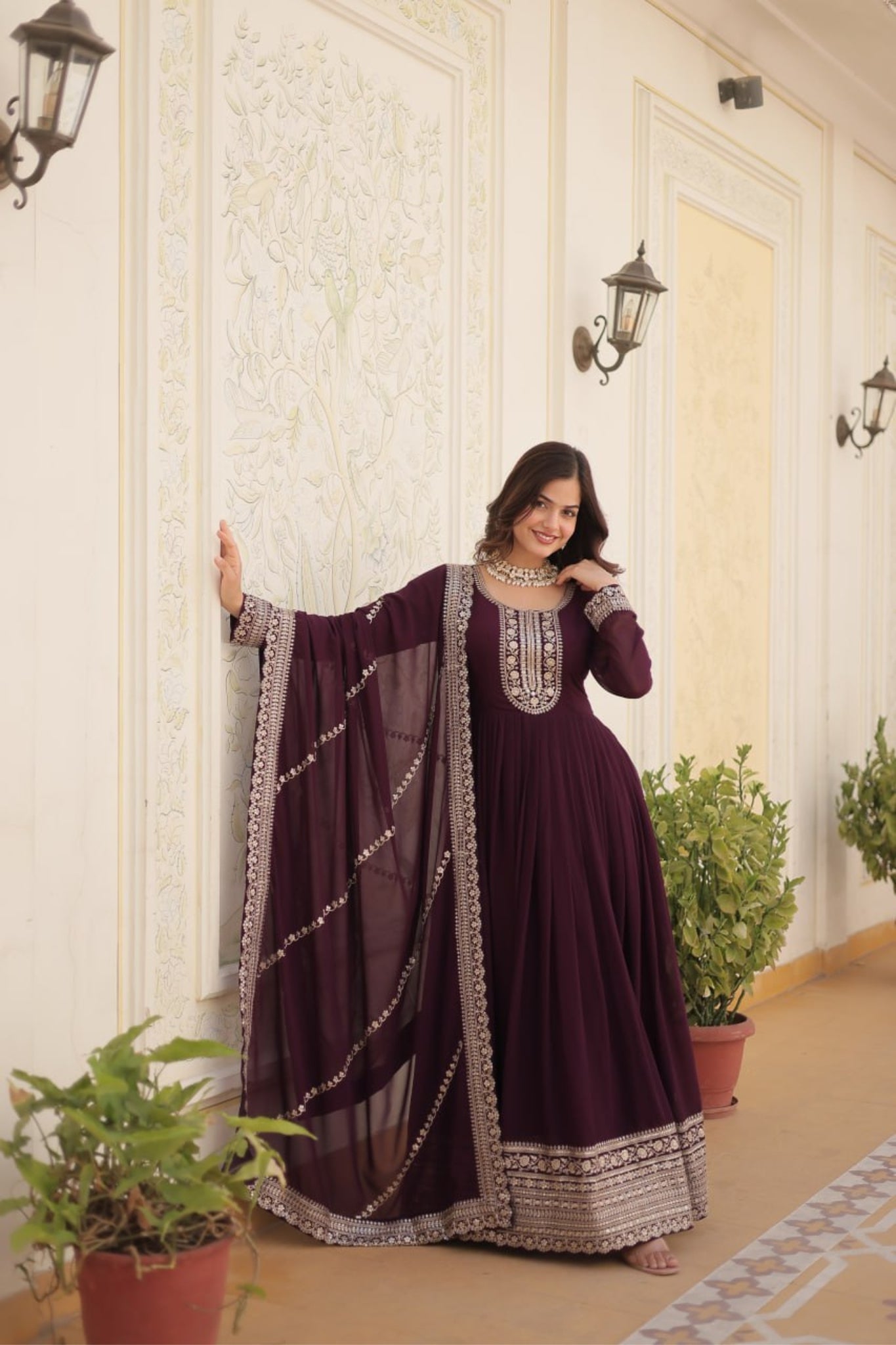 Designer Embroidered Work Stylish Gown With Dupatta Set