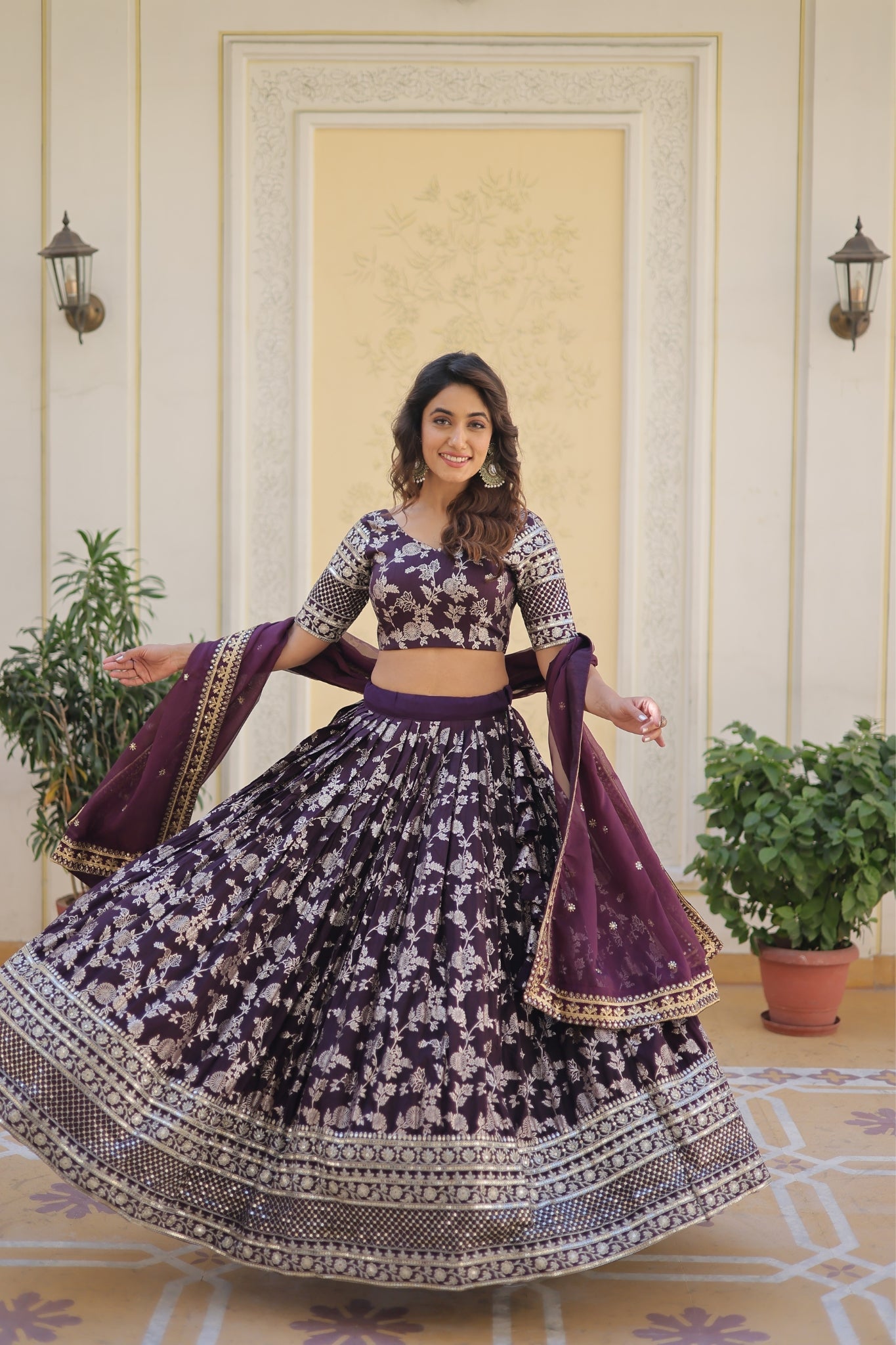 Elevate Stylish With Designer Jacquard Lehenga Choli