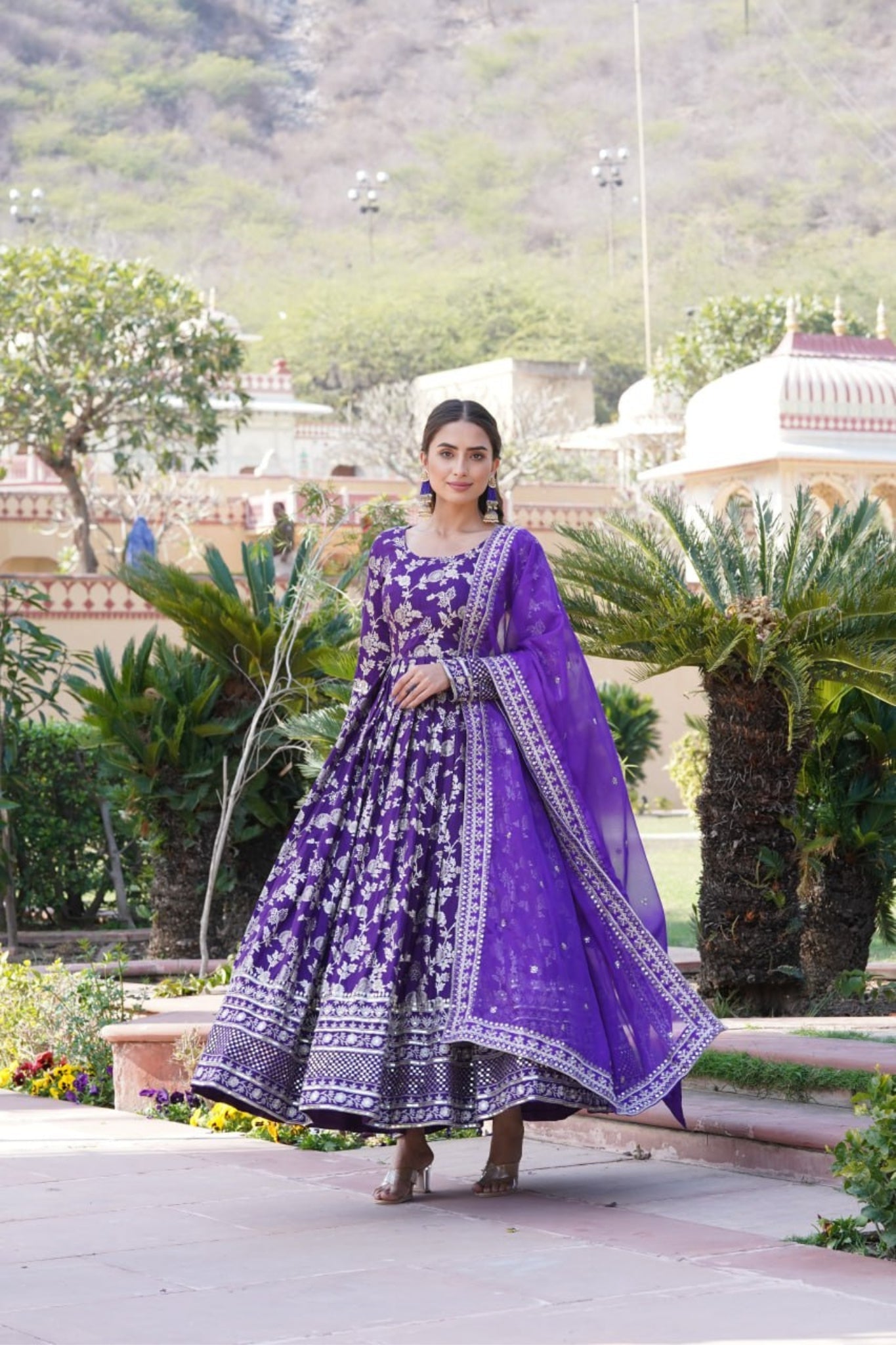 Sequins Embroidered Work Gown With Dupatta Set