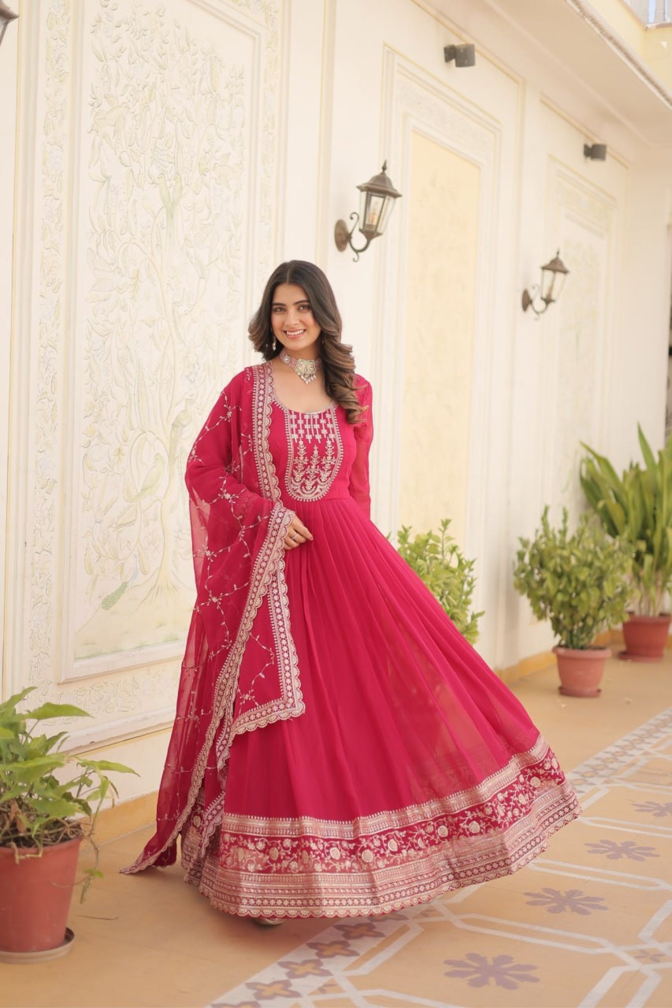 Designer Embroidered Work Stylish Gown With Dupatta Set