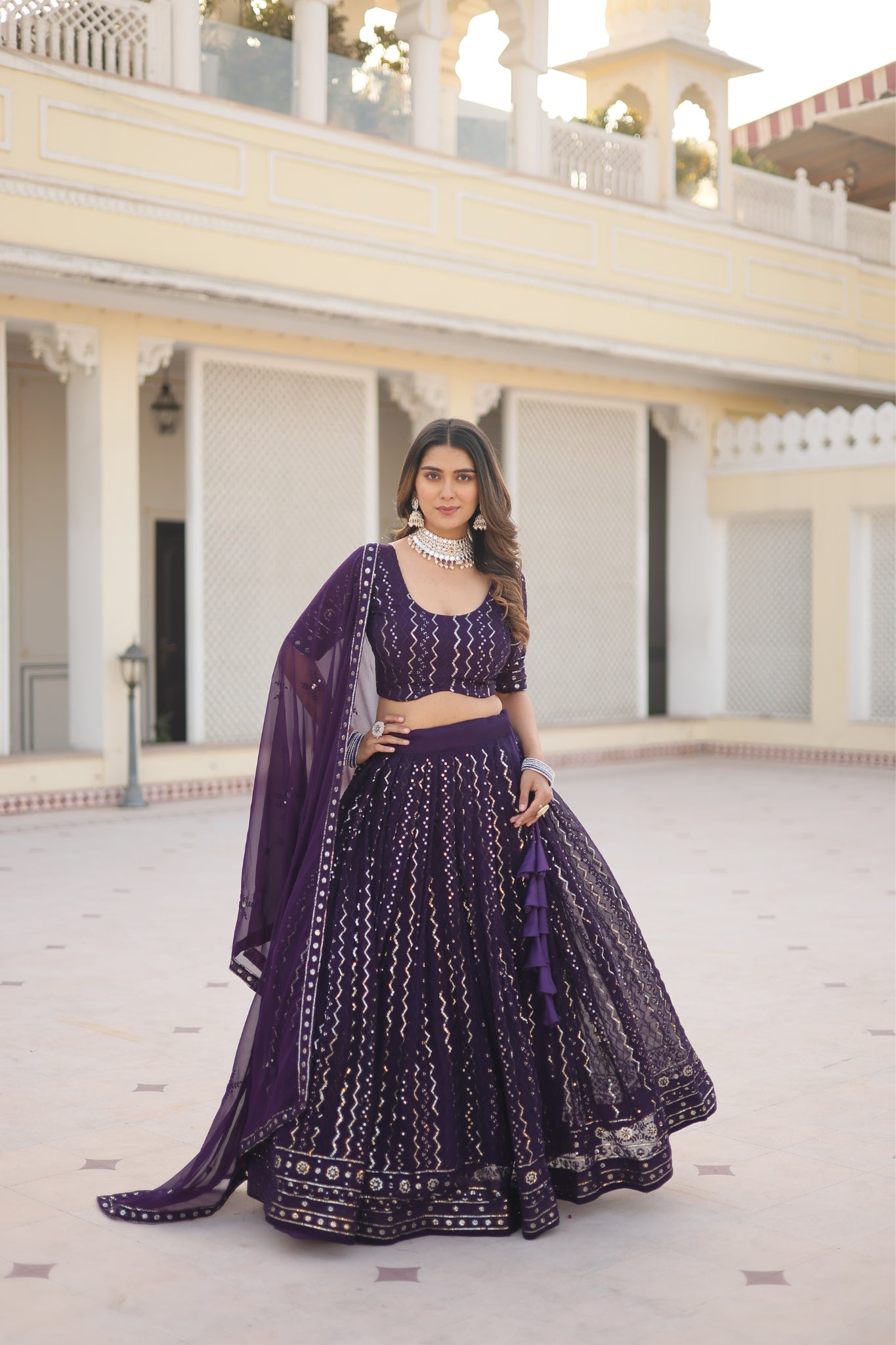 Zigzag Embroidered Work Lehenga Choli With Dupatta