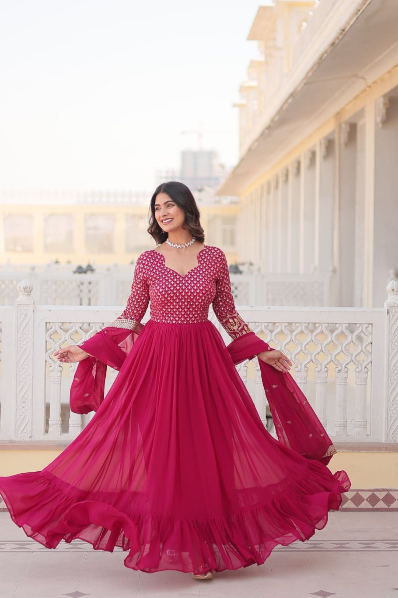 Georgette Beautiful Embroidery Anarkali Suit Gown With Dupatta