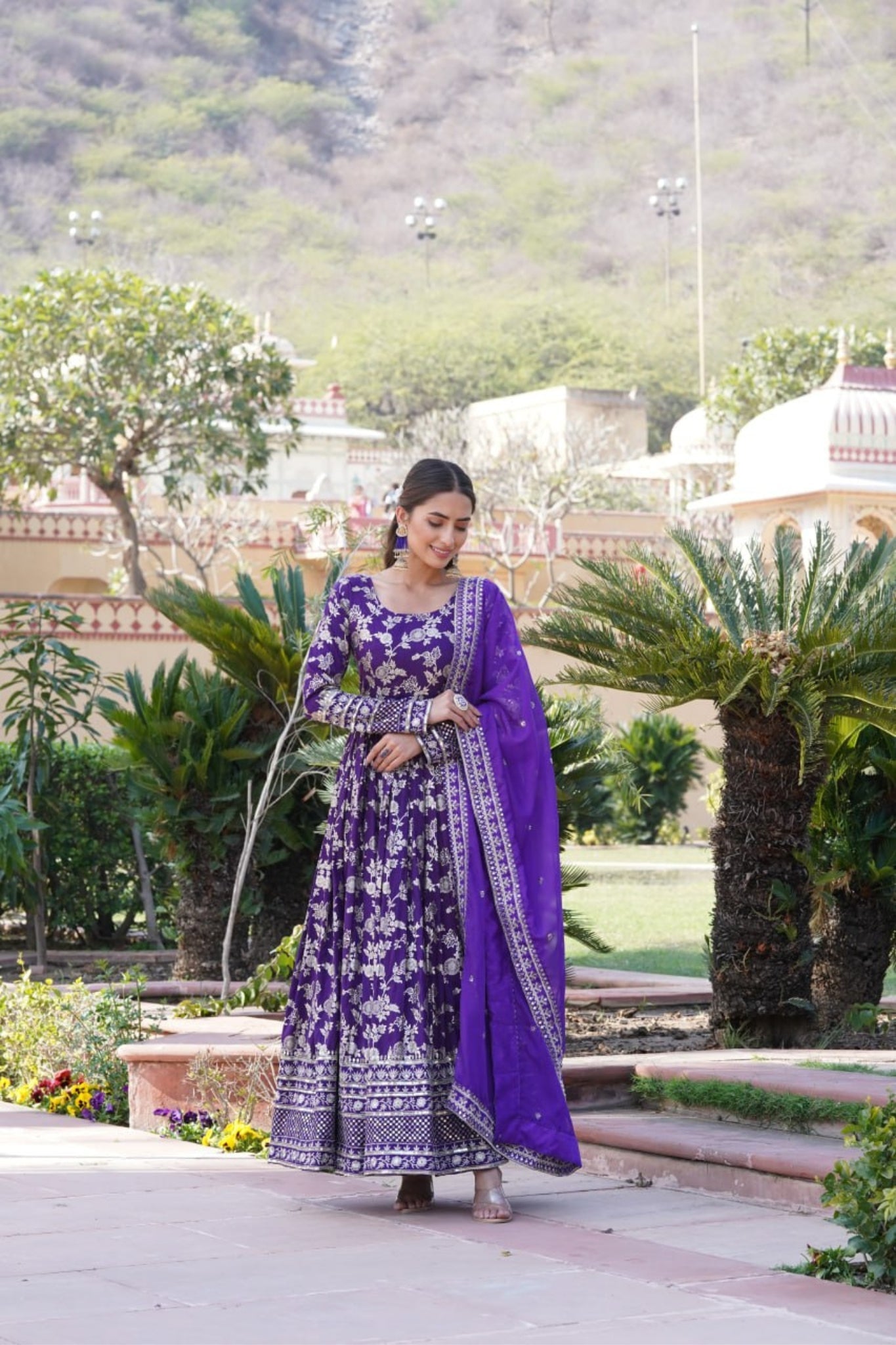 Sequins Embroidered Work Gown With Dupatta Set