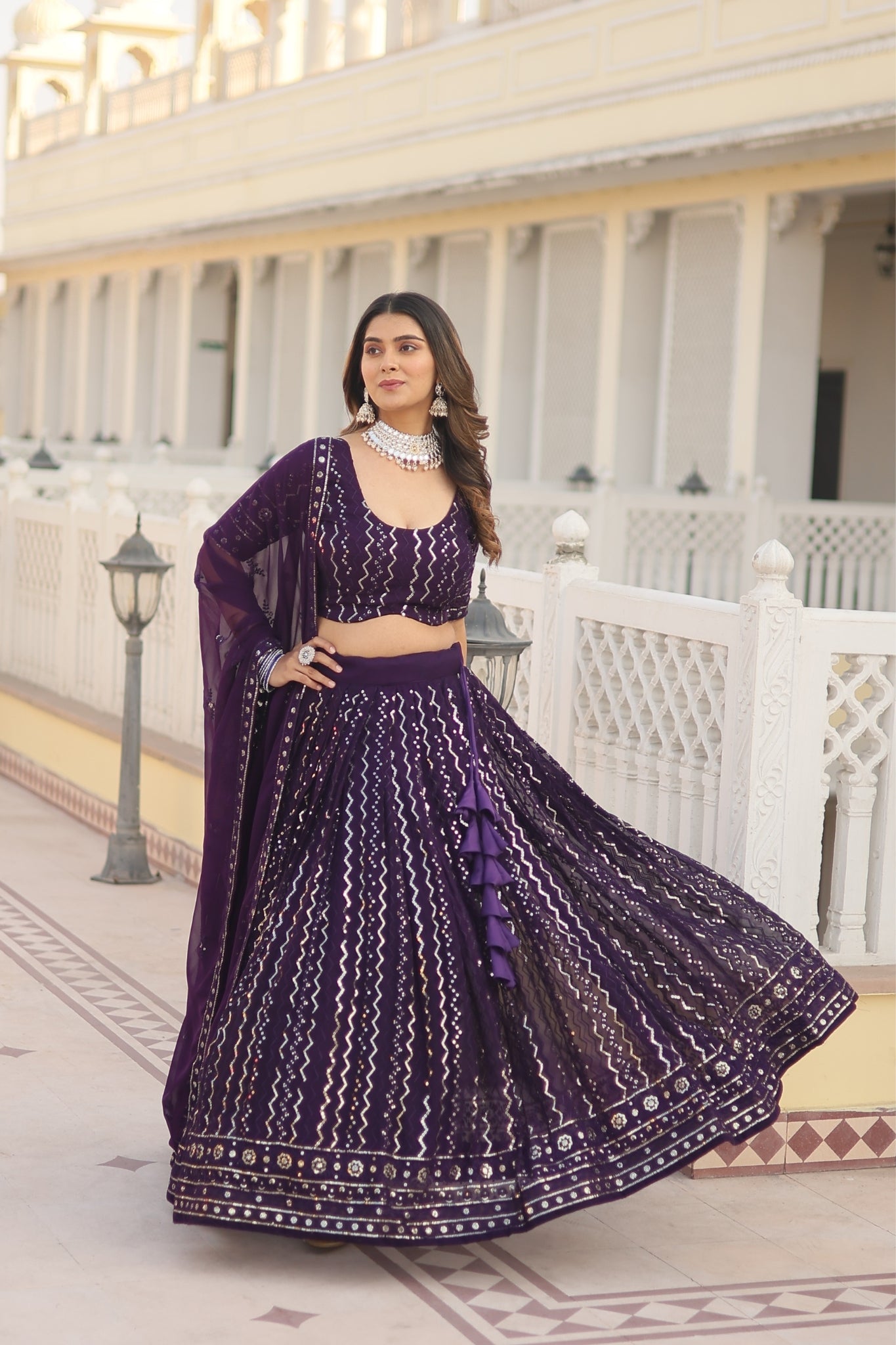 Zigzag Embroidered Work Lehenga Choli With Dupatta