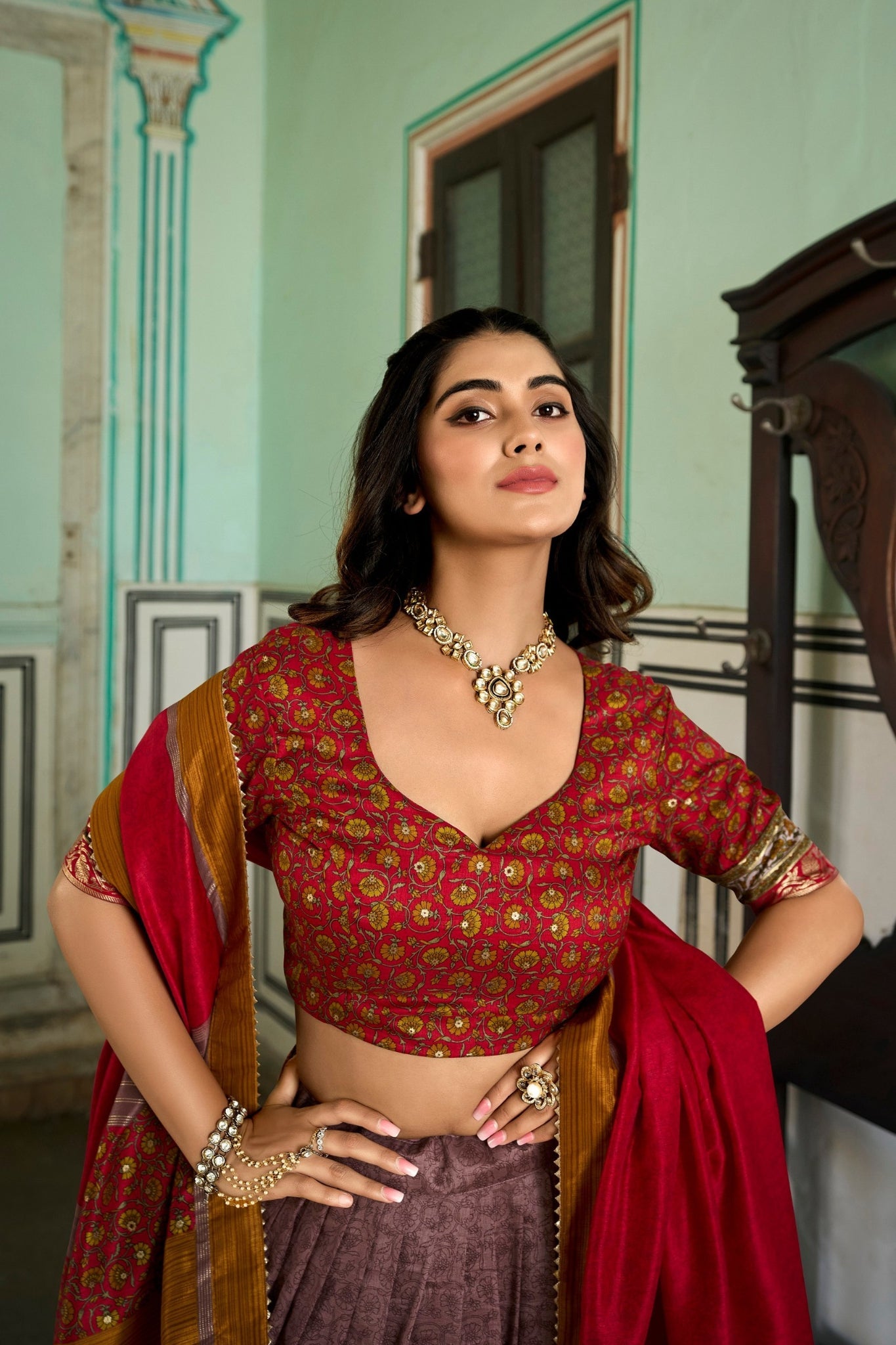 Elegance Kashmiri Printed Silk Lehenga Choli