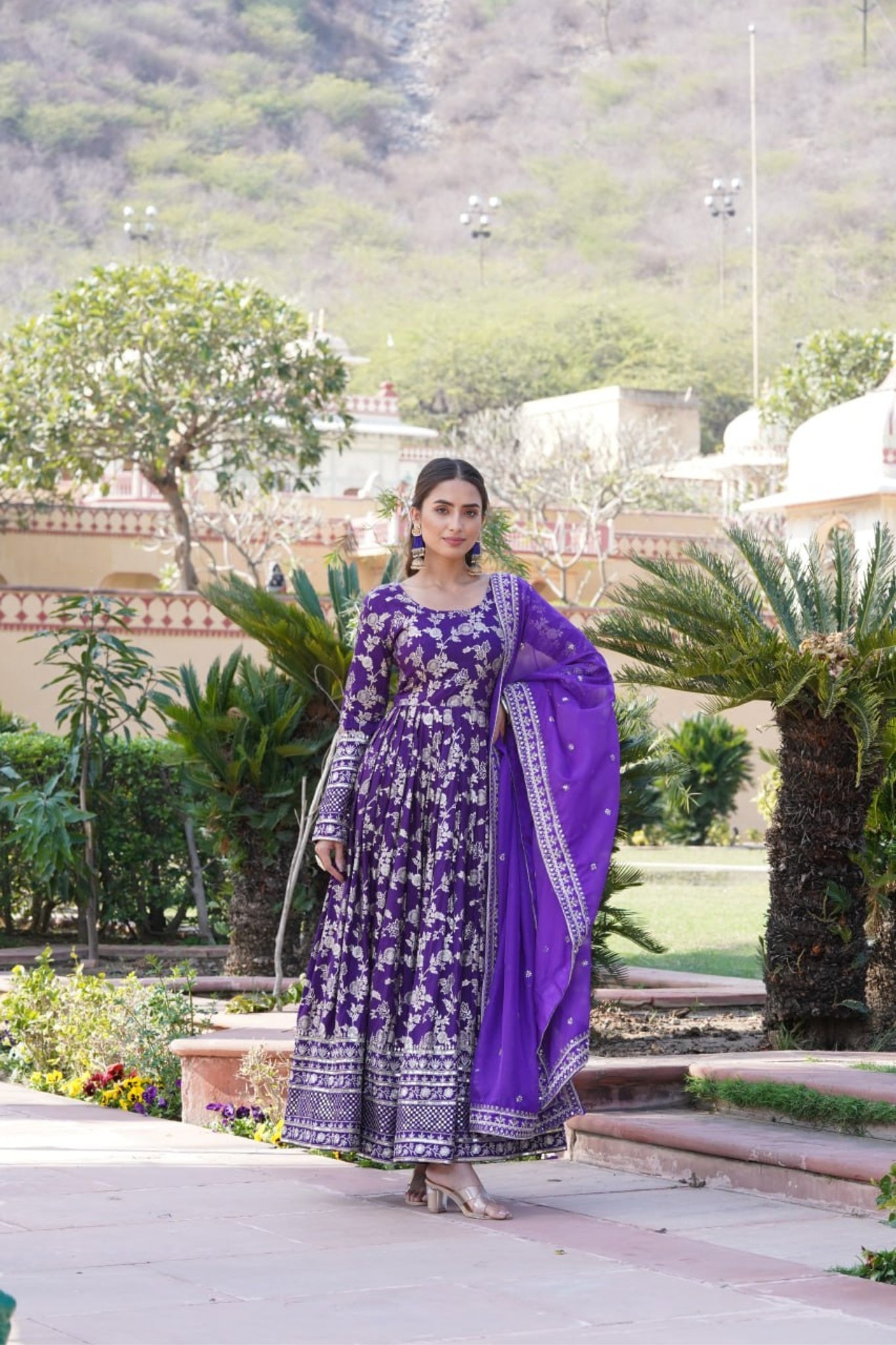 Sequins Embroidered Work Gown With Dupatta Set