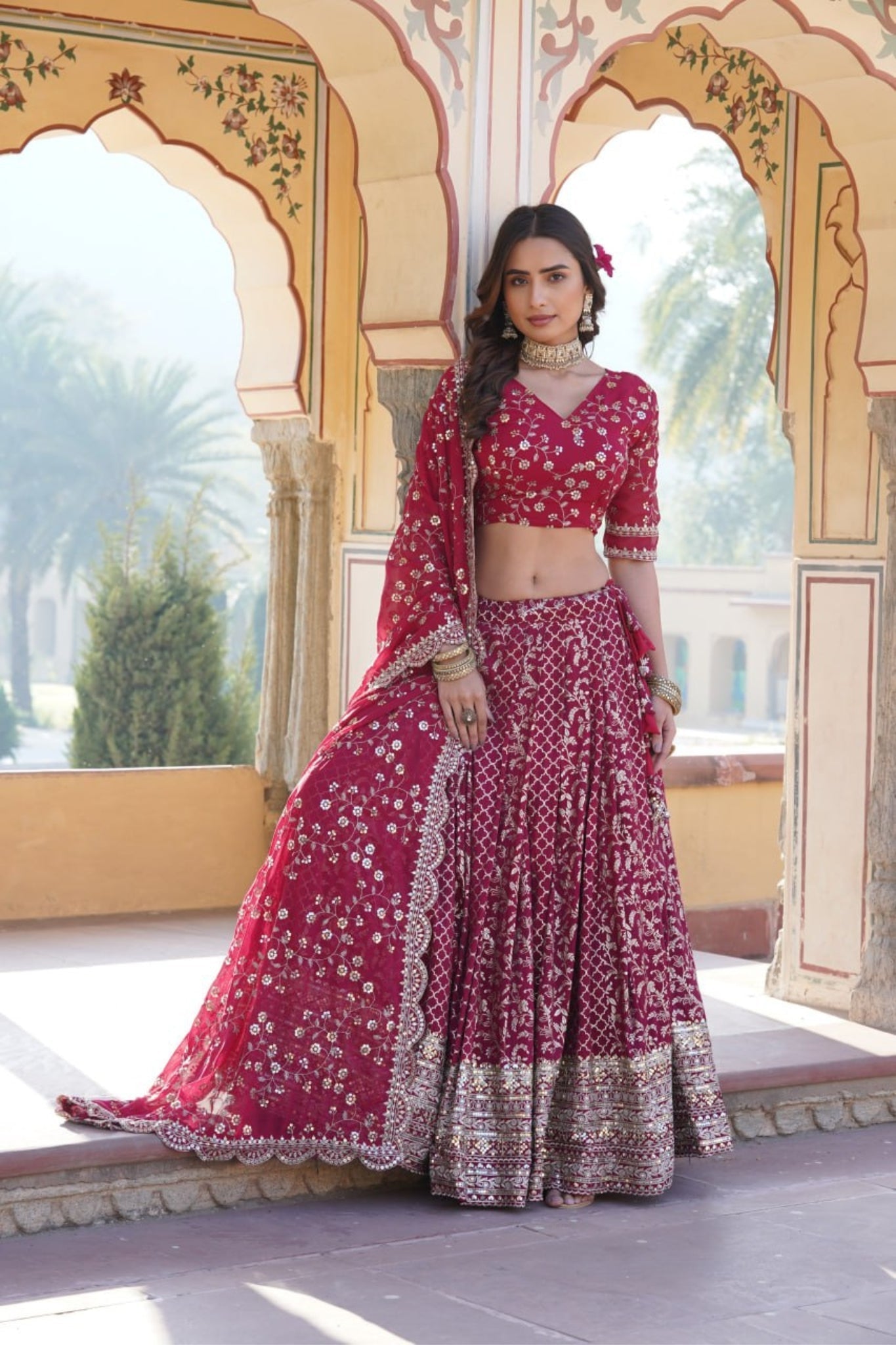 Stylish Designer Viscose Jacquard Work Lehenga Choli