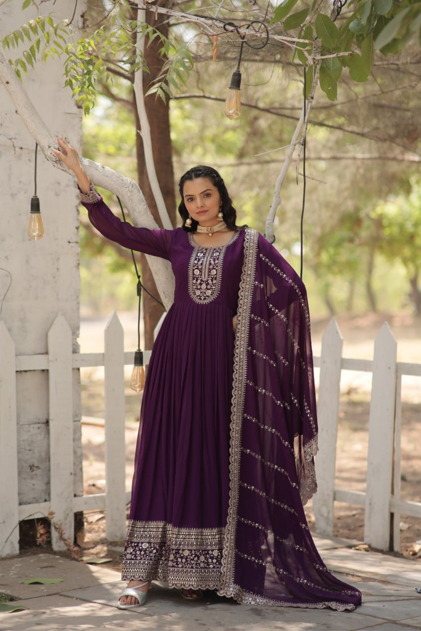 Designer Embroidered Work Stylish Gown With Dupatta Set