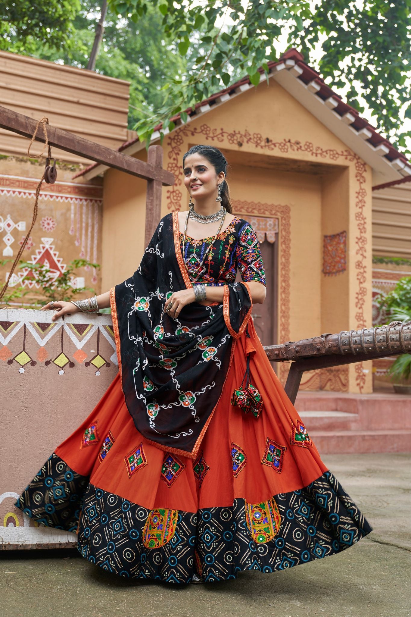 Orange Embroiders Work Viscose Rayon Lehenga Choli