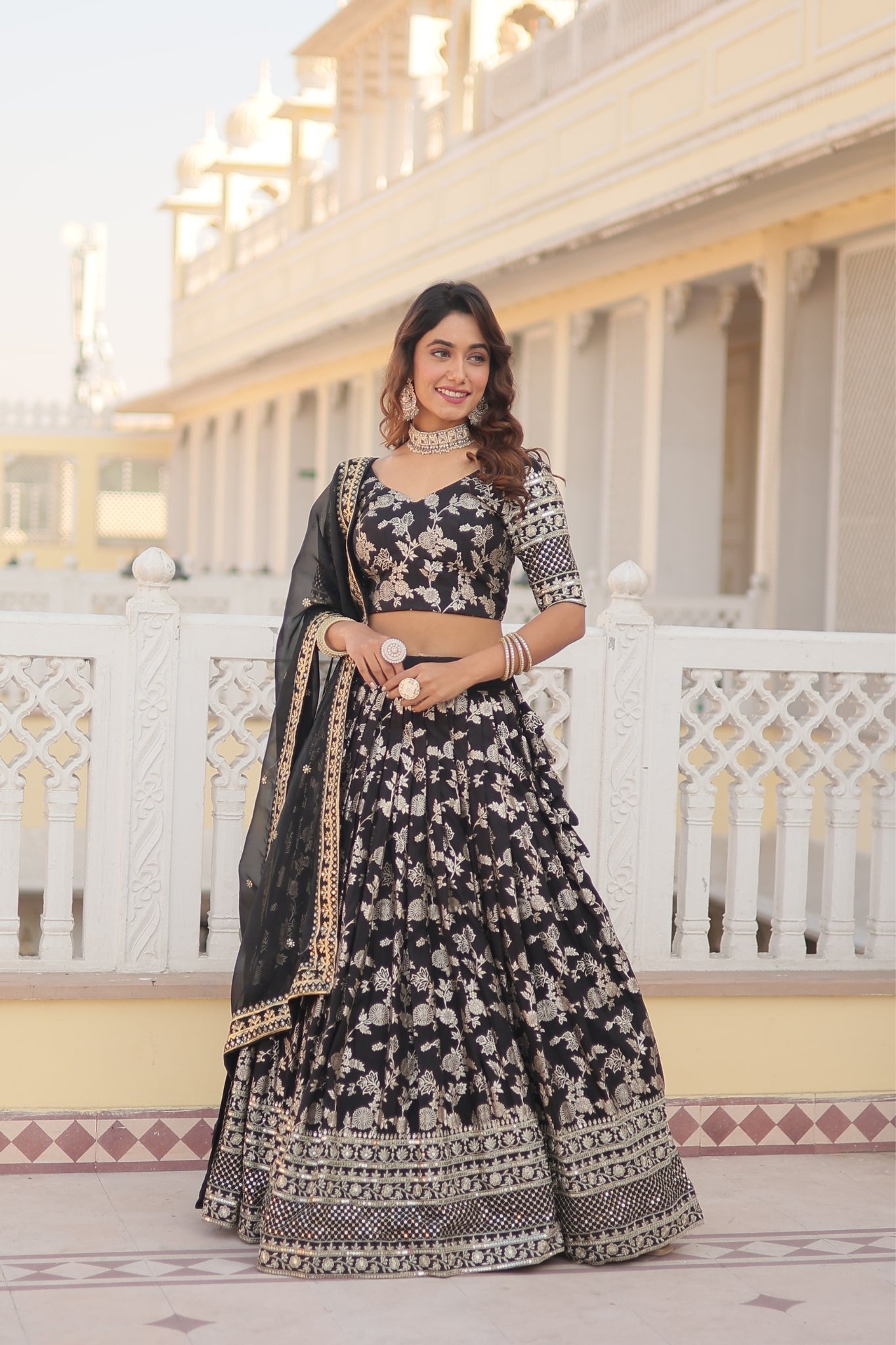 Elevate Stylish With Designer Jacquard Lehenga Choli