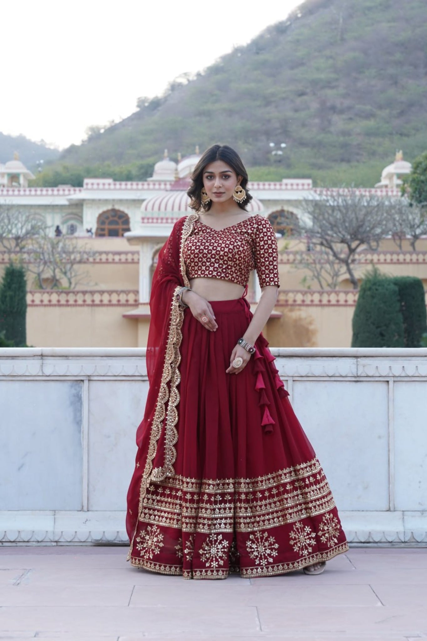 Georgette Flared Sequins And Embroidered Lehenga Choli