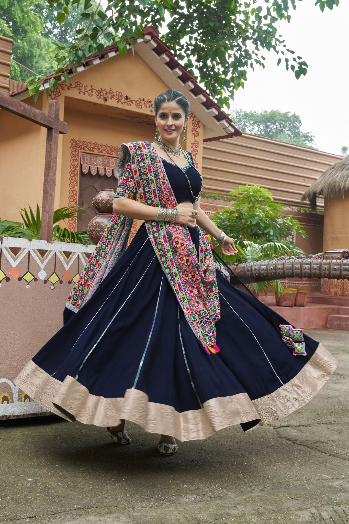 Navy Blue Viscose Rayon Lehenga Choli