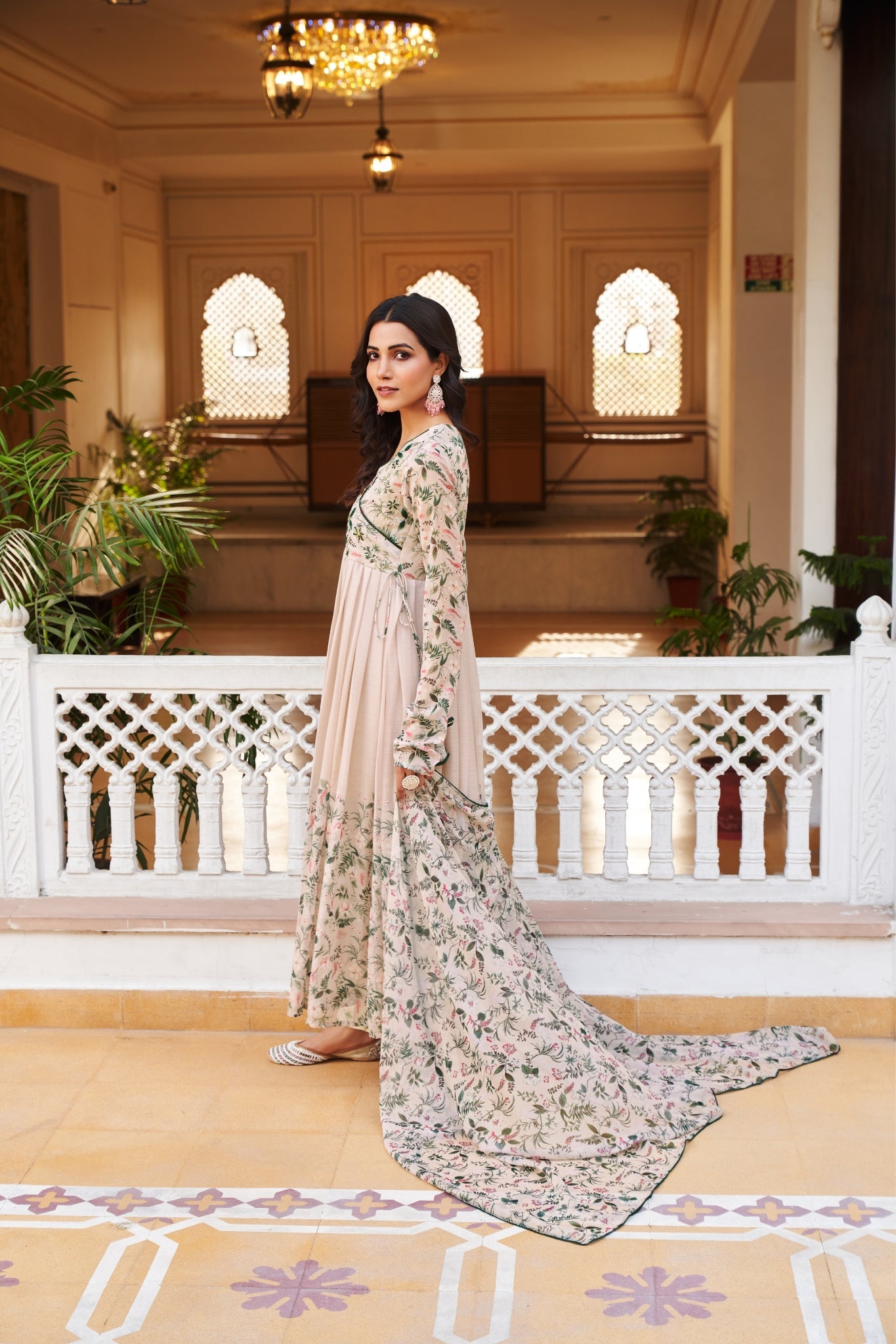 Anarkali Printed Kurta With Pent & Dupatta Set