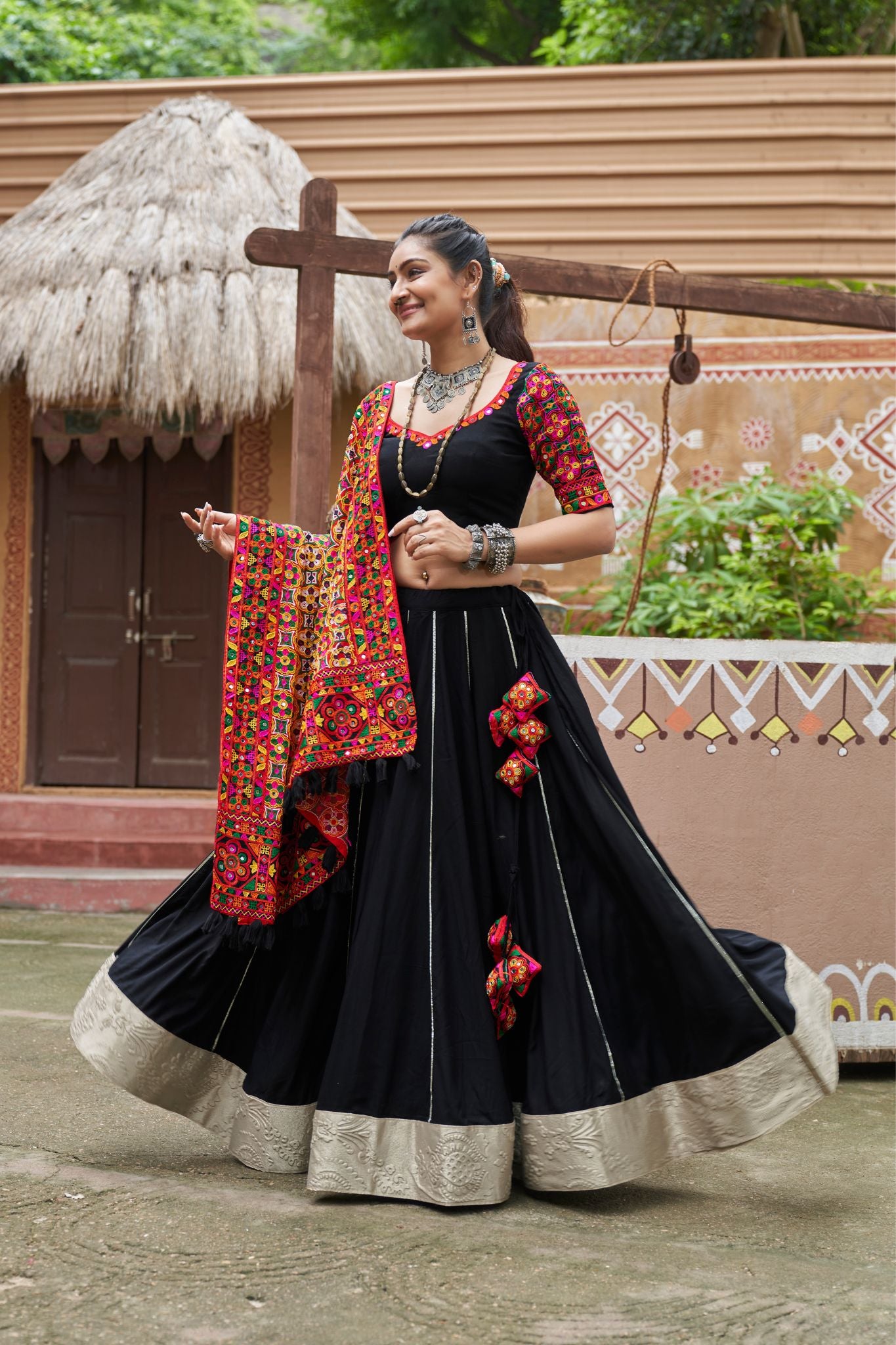 Black Viscose Rayon Plain Lehenga Choli With Designer Dupatta