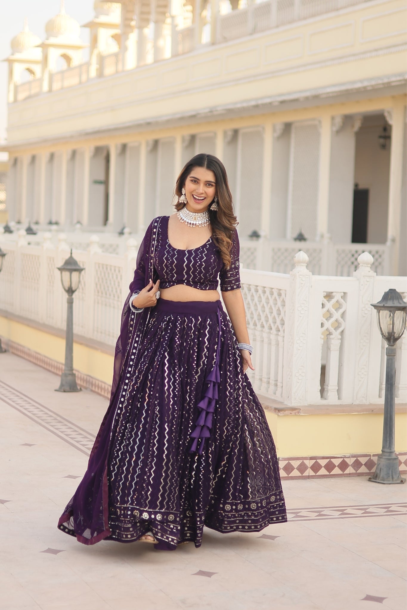 Zigzag Embroidered Work Lehenga Choli With Dupatta