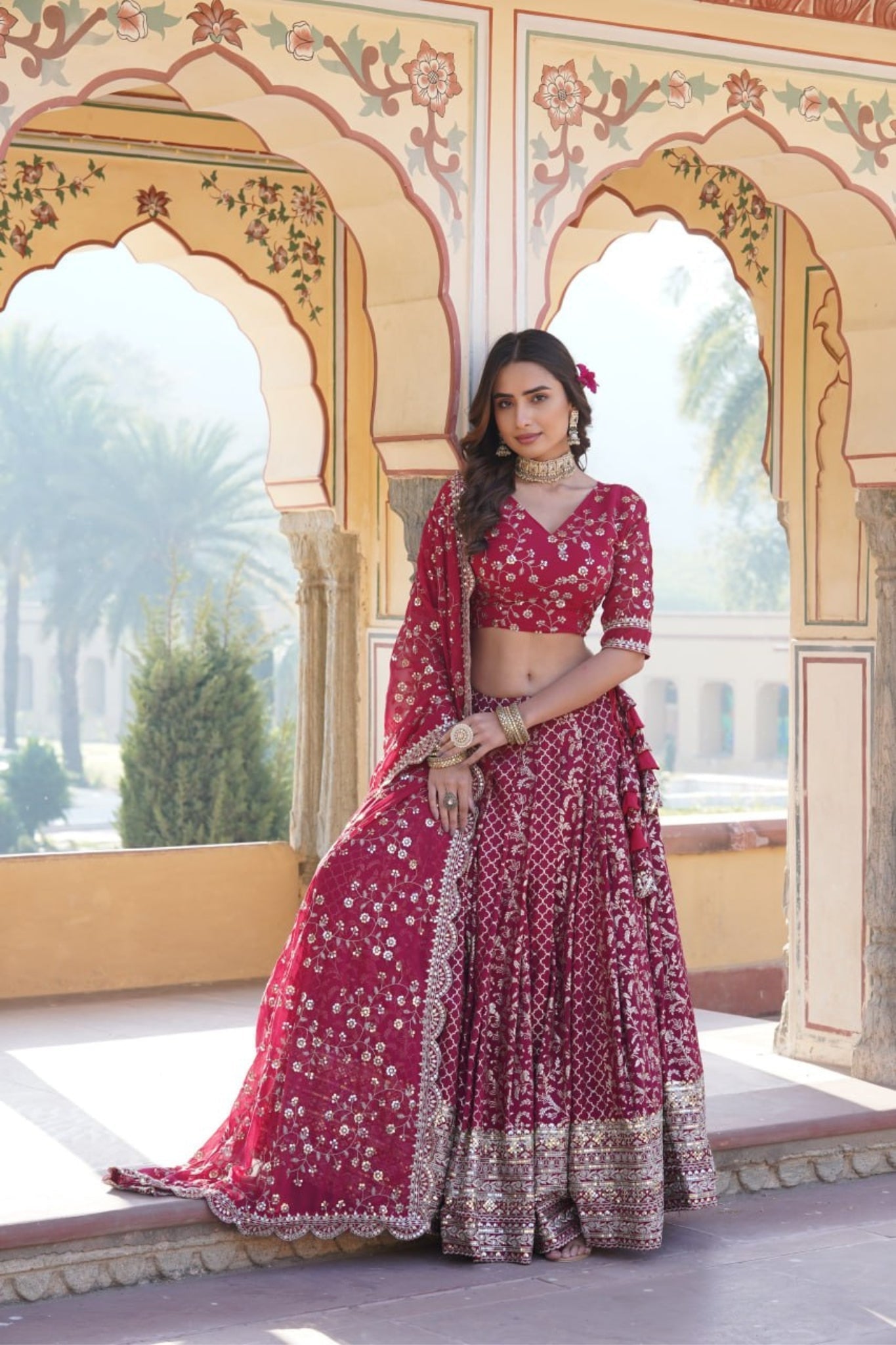 Stylish Designer Viscose Jacquard Work Lehenga Choli