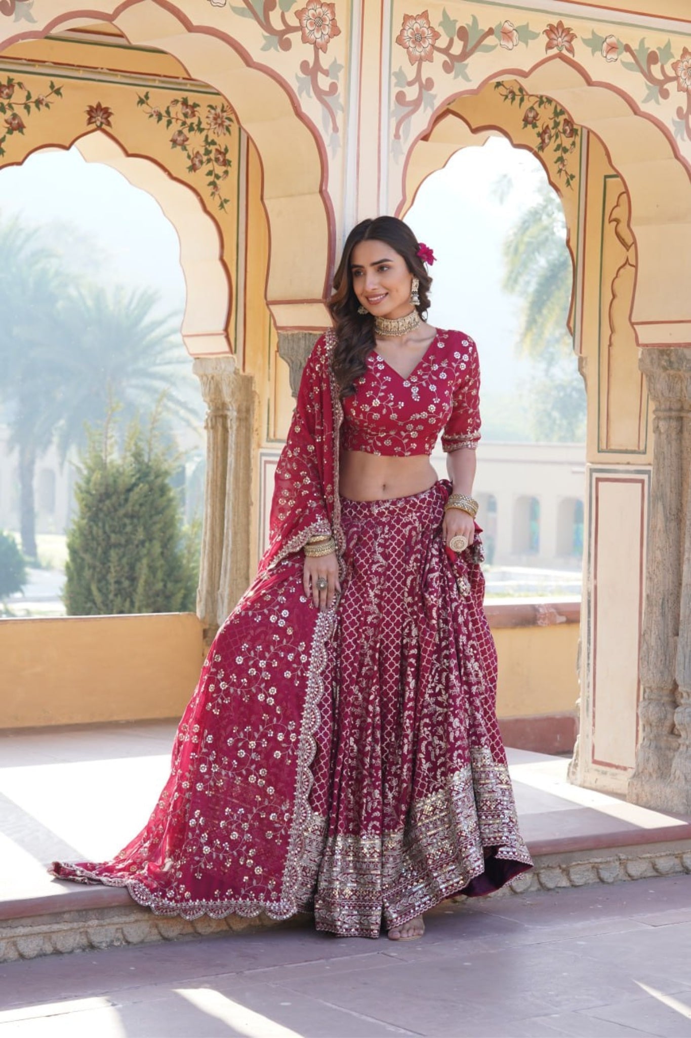 Stylish Designer Viscose Jacquard Work Lehenga Choli