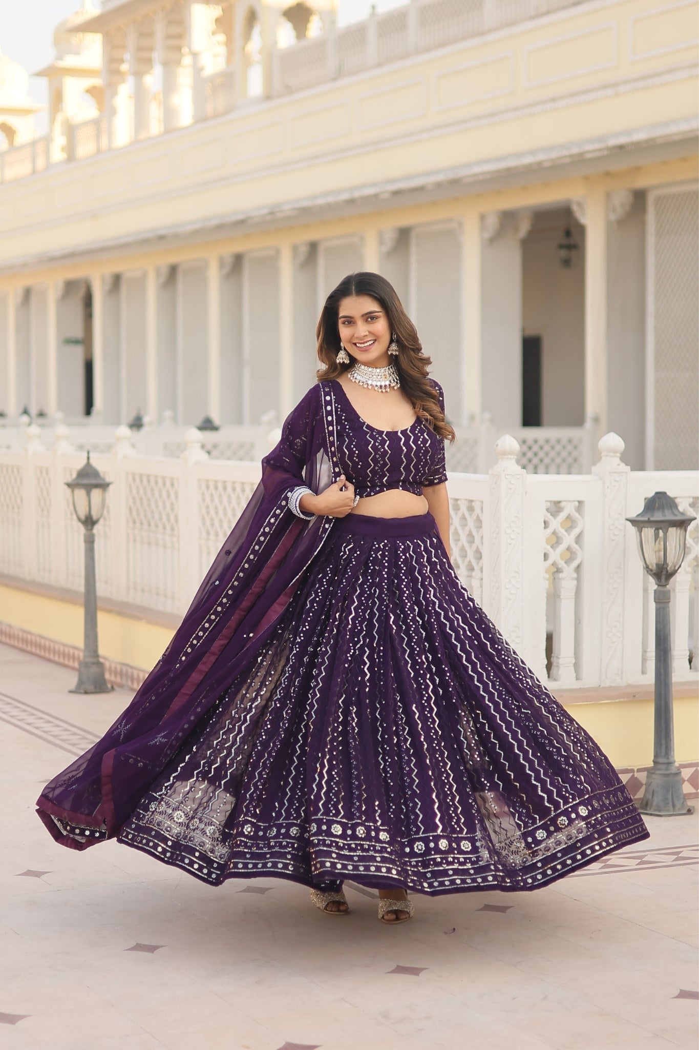 Zigzag Embroidered Work Lehenga Choli With Dupatta