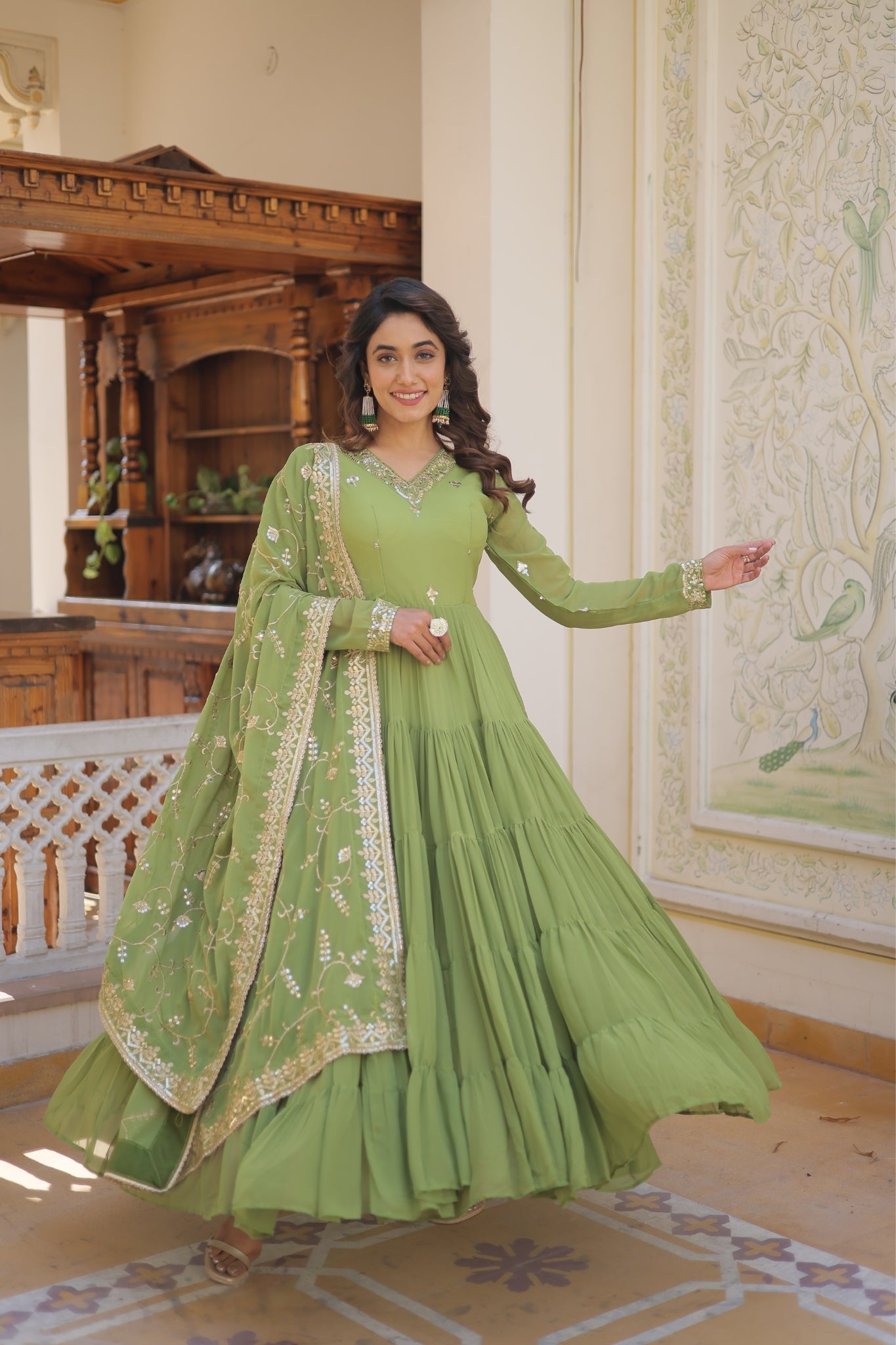 The Perfect Elegance Unique Embroidered Gown with Dupatta Set