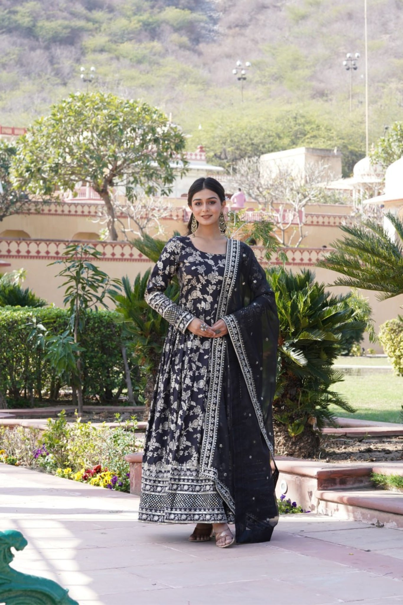 Sequins Embroidered Work Gown With Dupatta Set