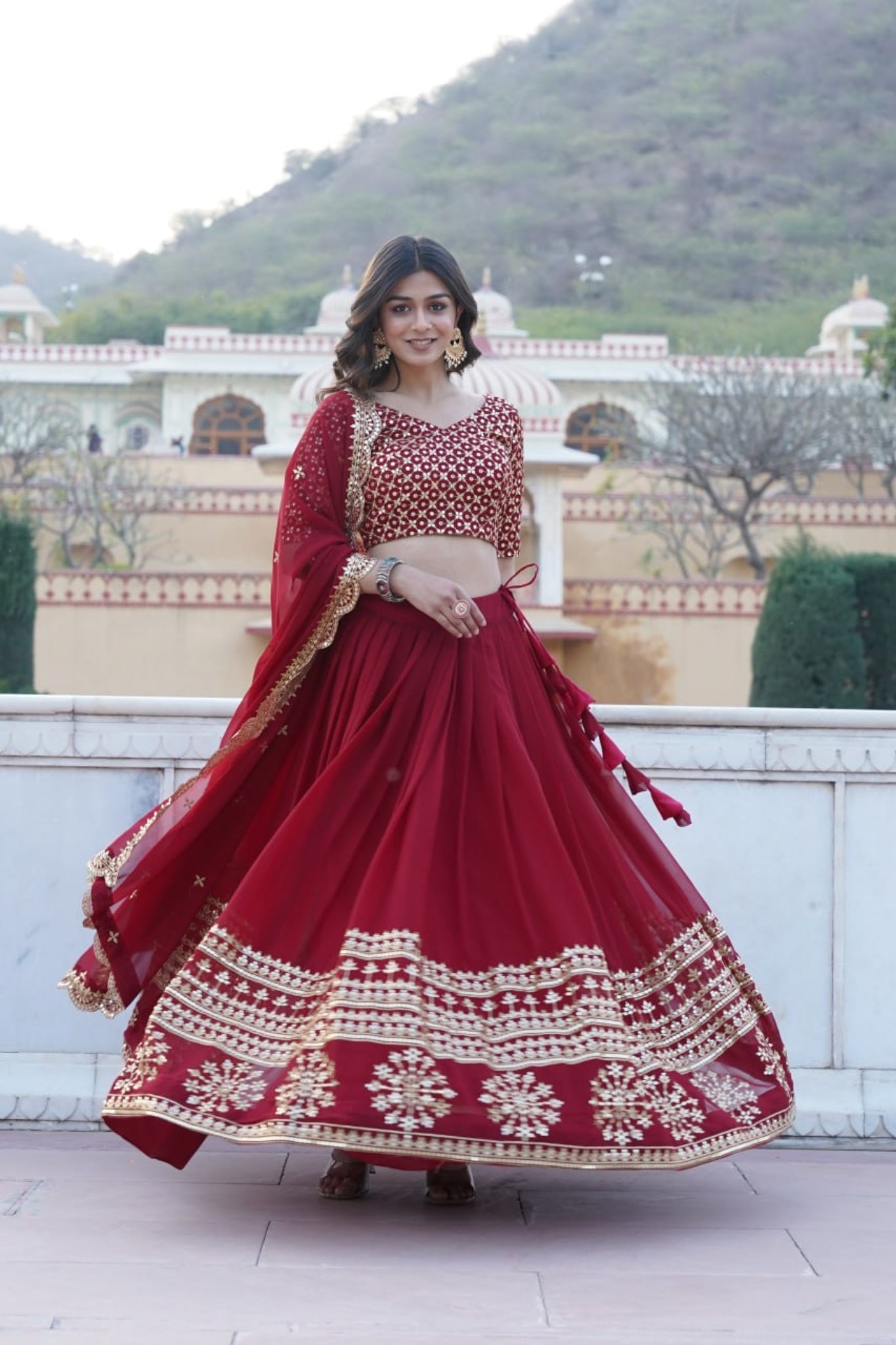 Georgette Flared Sequins And Embroidered Lehenga Choli