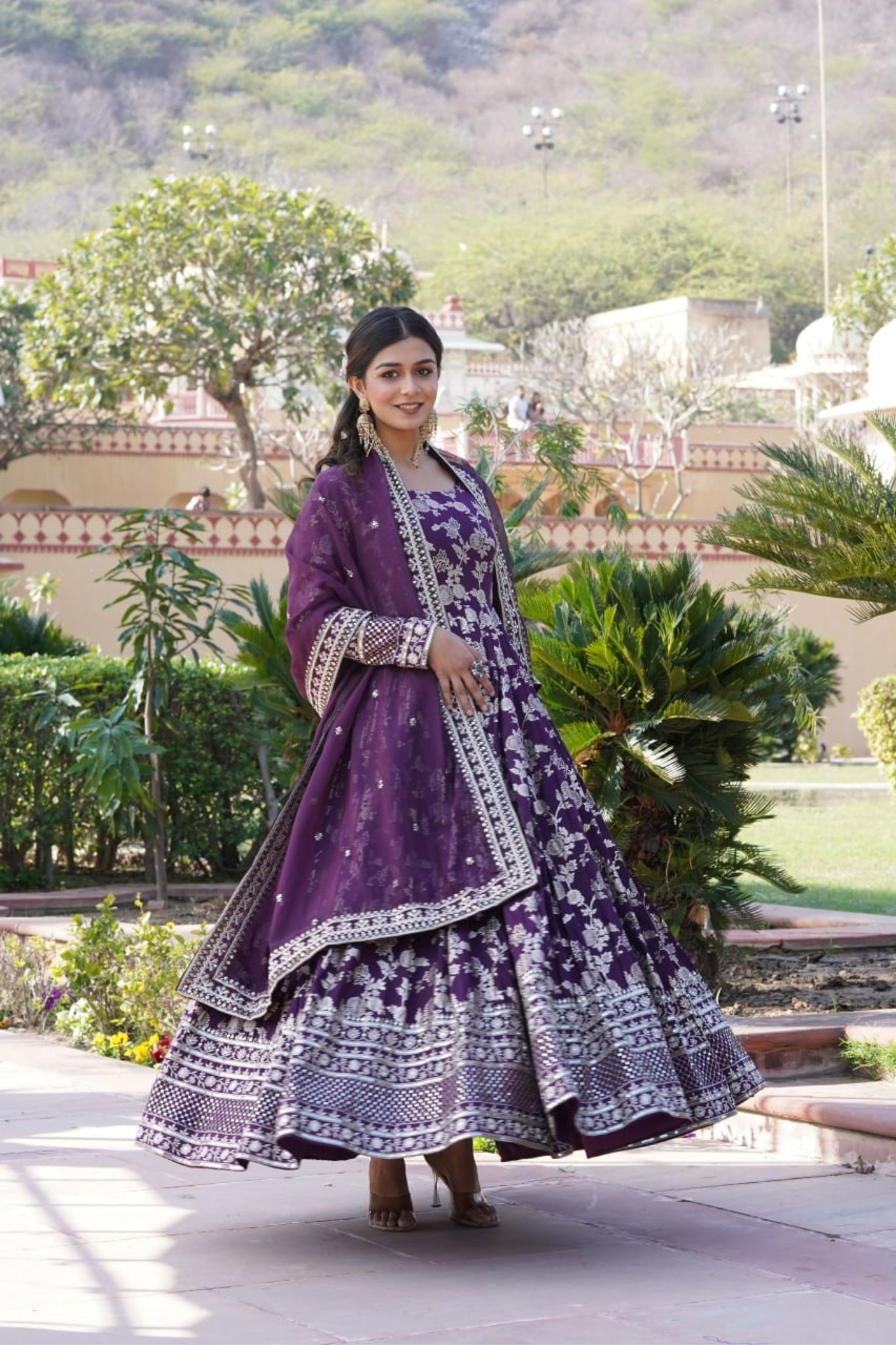 Sequins Embroidered Work Gown With Dupatta Set