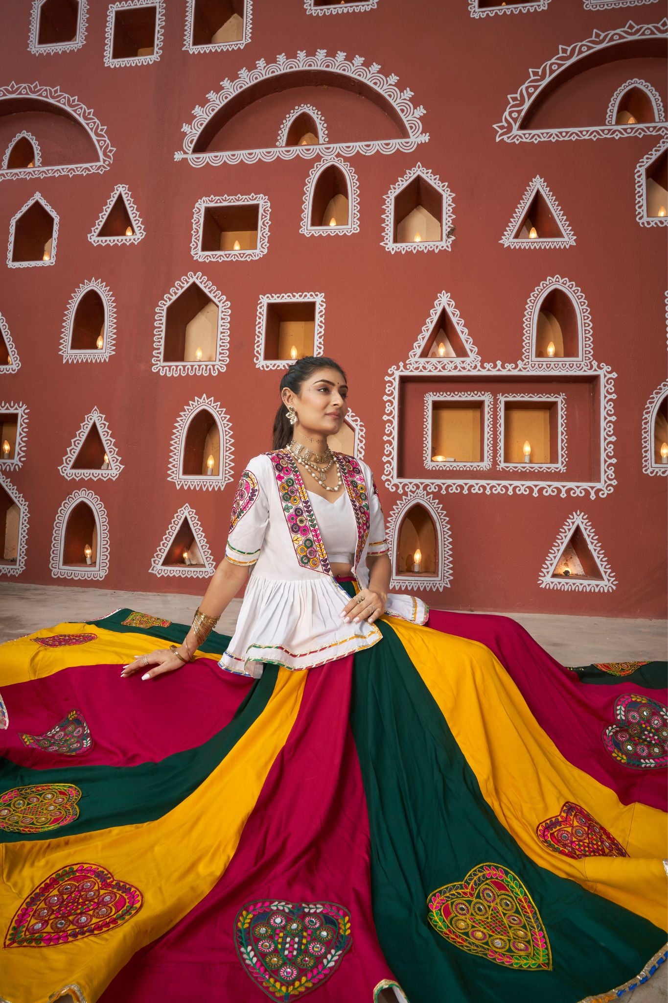 White Embroidered Work Multi Color Navratri Lehenga Choli