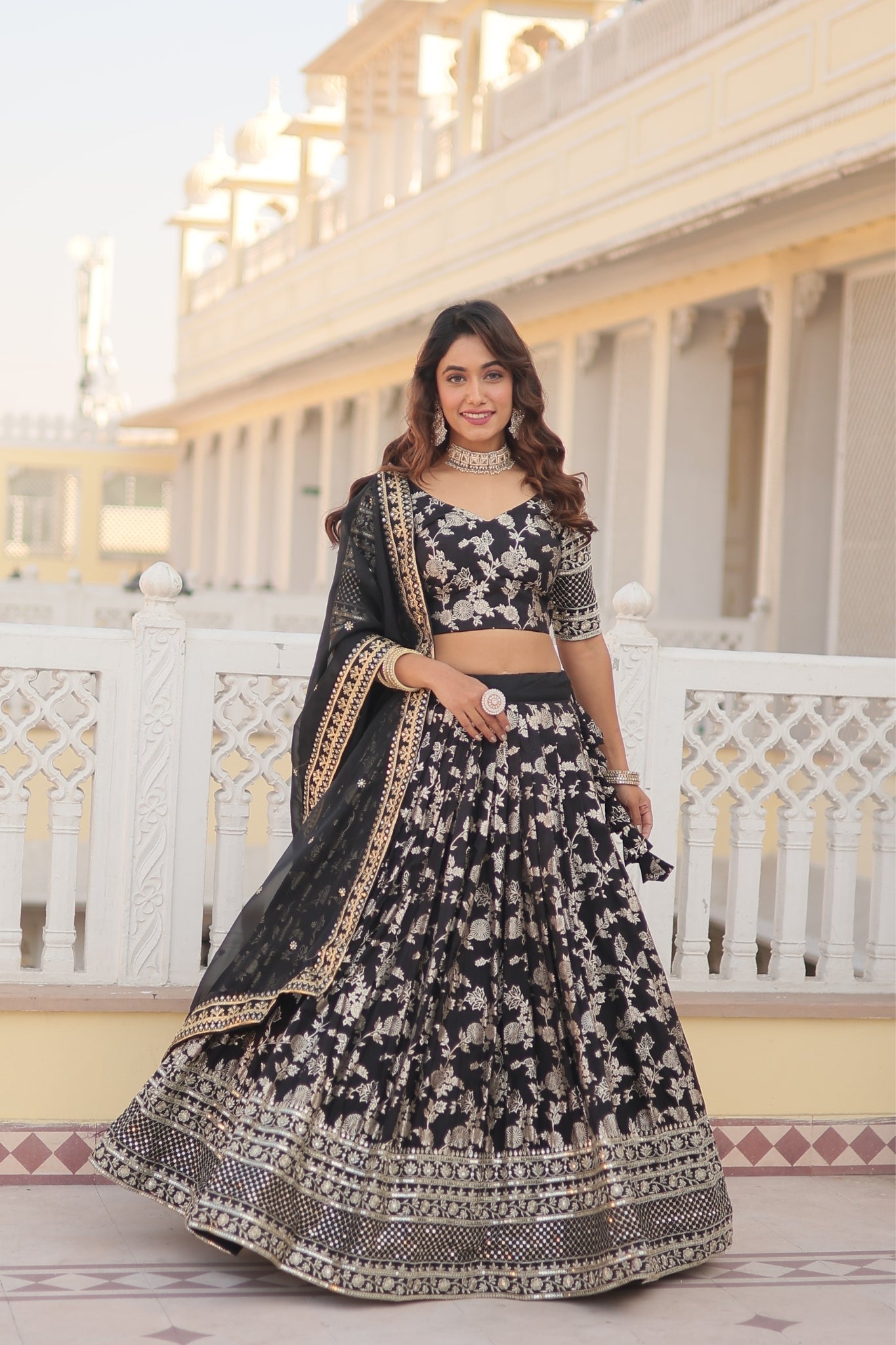 Elevate Stylish With Designer Jacquard Lehenga Choli