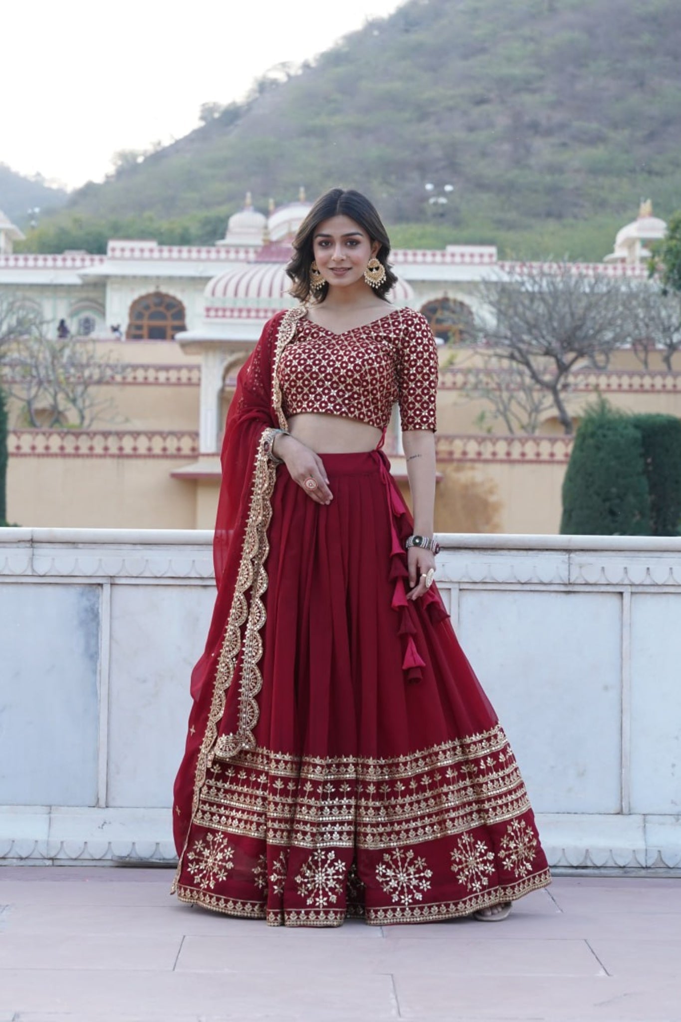 Georgette Flared Sequins And Embroidered Lehenga Choli