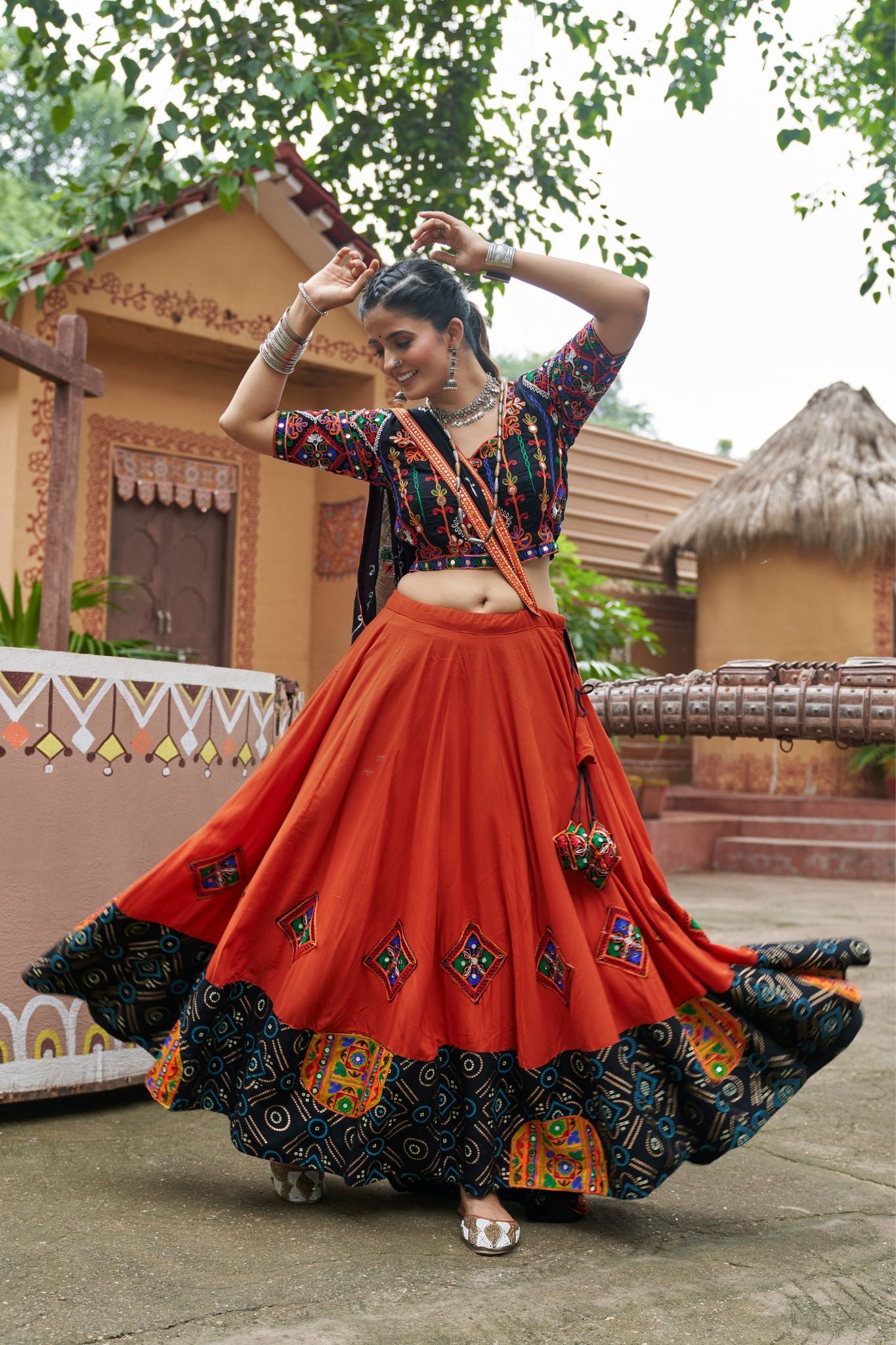 Orange Embroiders Work Viscose Rayon Lehenga Choli